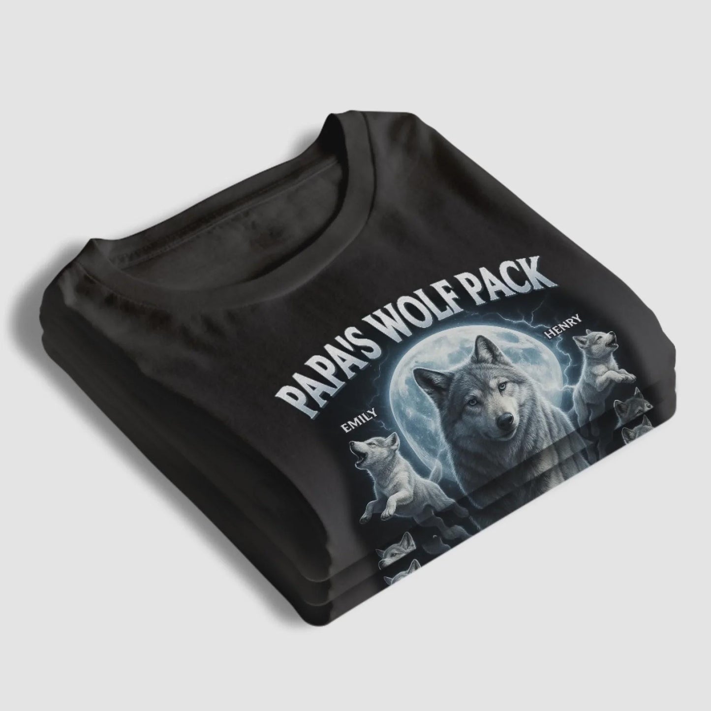 Personalized Papa Wolf Pack Shirt with Kids Names, Custom Gift for Dad Grandpa
