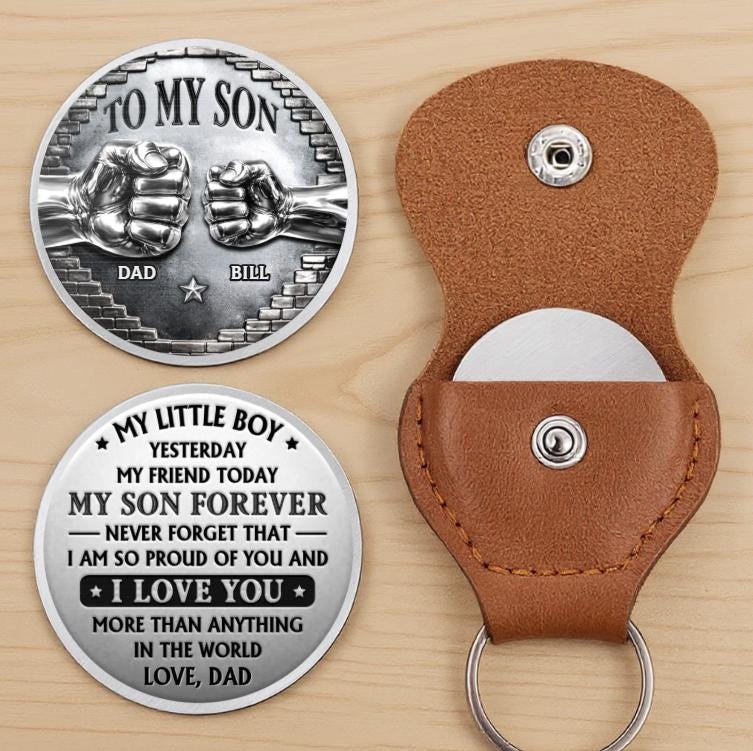 To My Son Pocket Hug Gift From Dad, Personalized Token Keychain For Son, Meaningful Son Gift Birthday Fathers Day