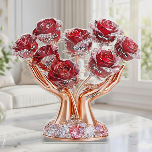 Custom Rose Name Acrylic Plaque, Personalized Mother's Day Gift For Mom Grandma, Family Flower Keepsake