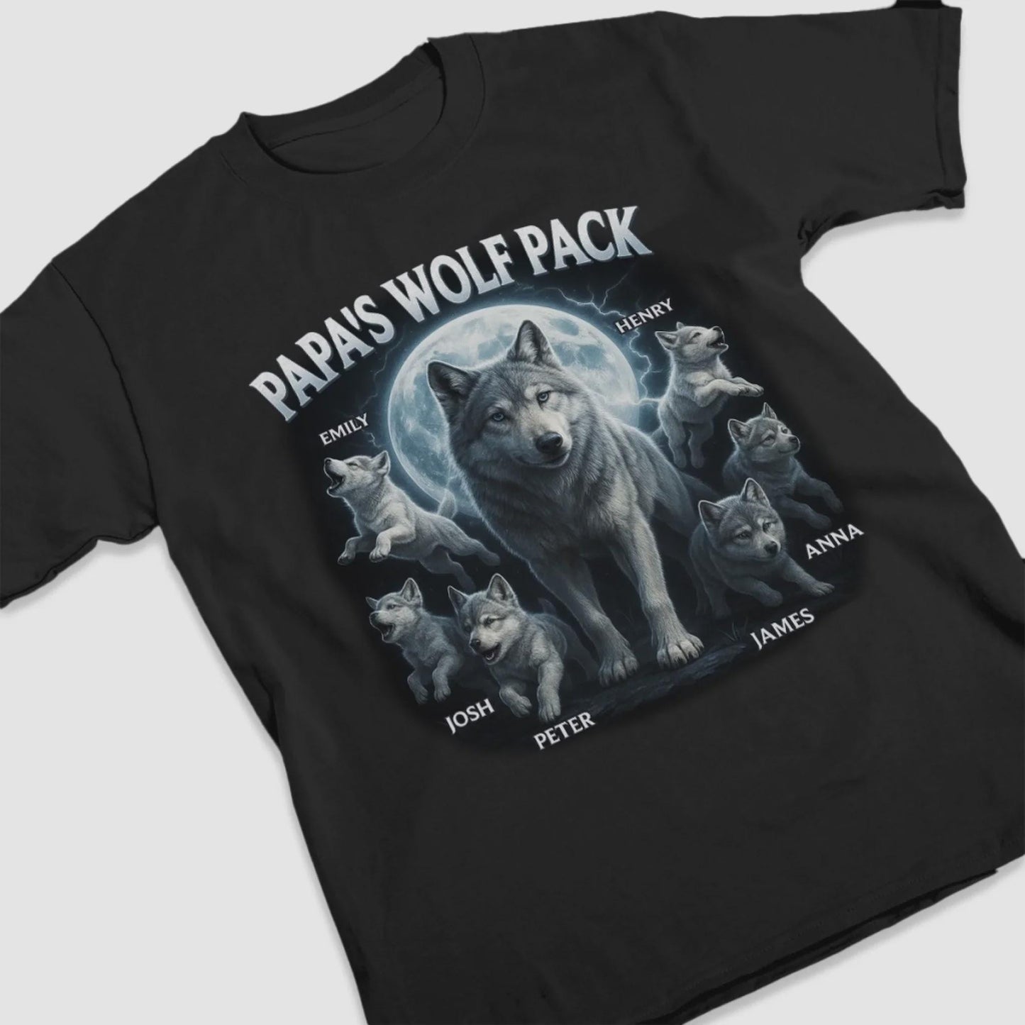 Personalized Papa Wolf Pack Shirt with Kids Names, Custom Gift for Dad Grandpa