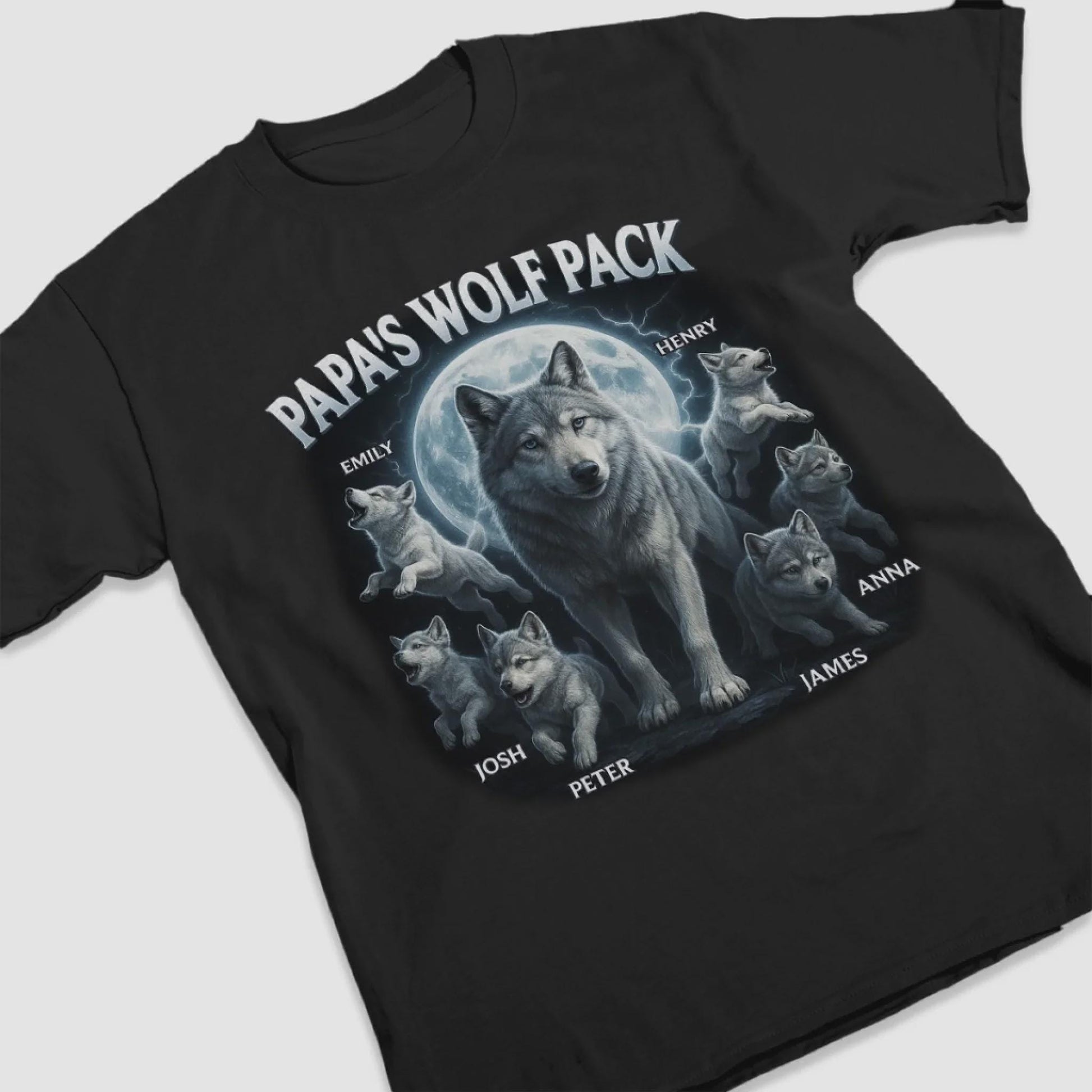 Personalized Papa Wolf Pack Shirt with Kids Names, Custom Gift for Dad Grandpa
