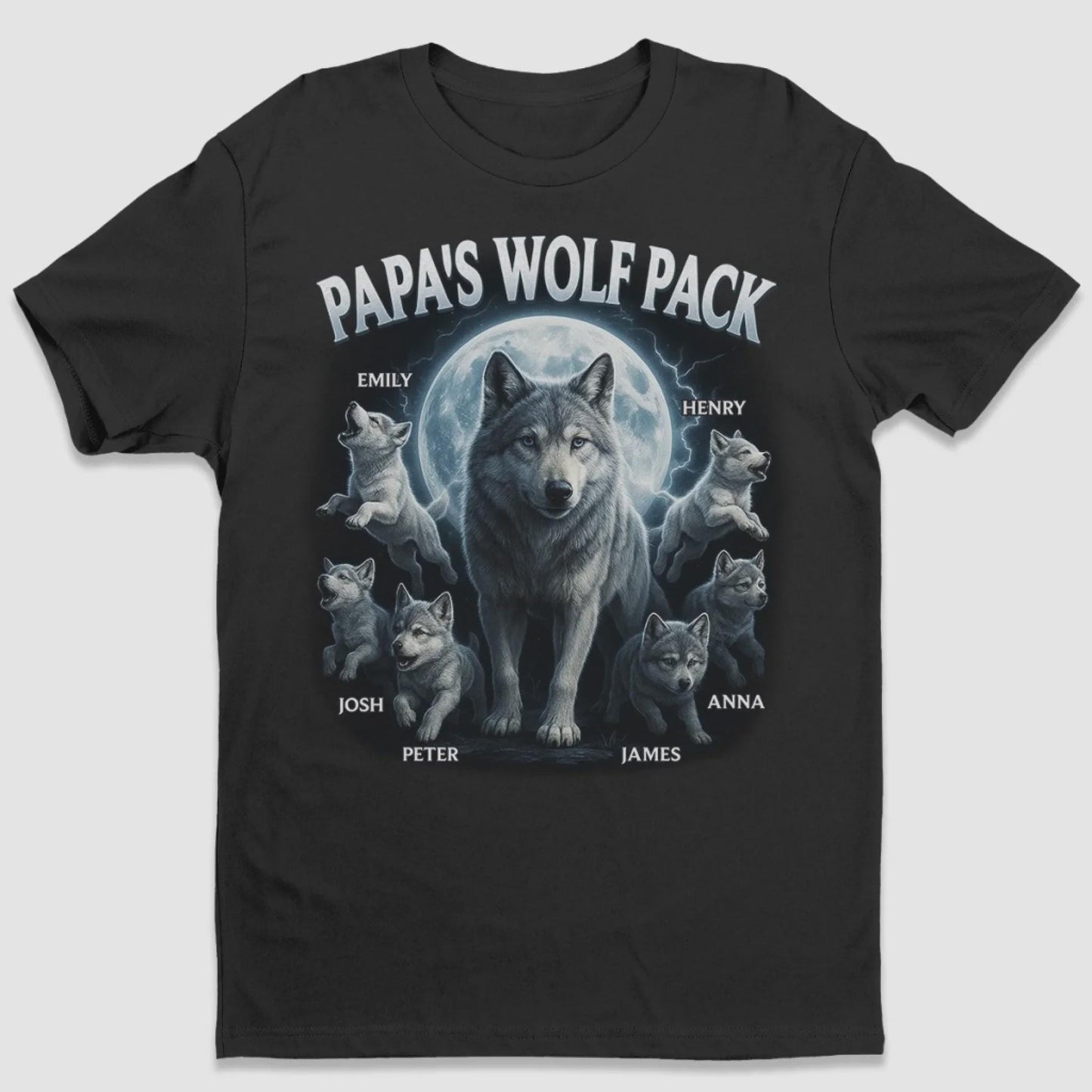 Personalized Papa Wolf Pack Shirt with Kids Names, Custom Gift for Dad Grandpa