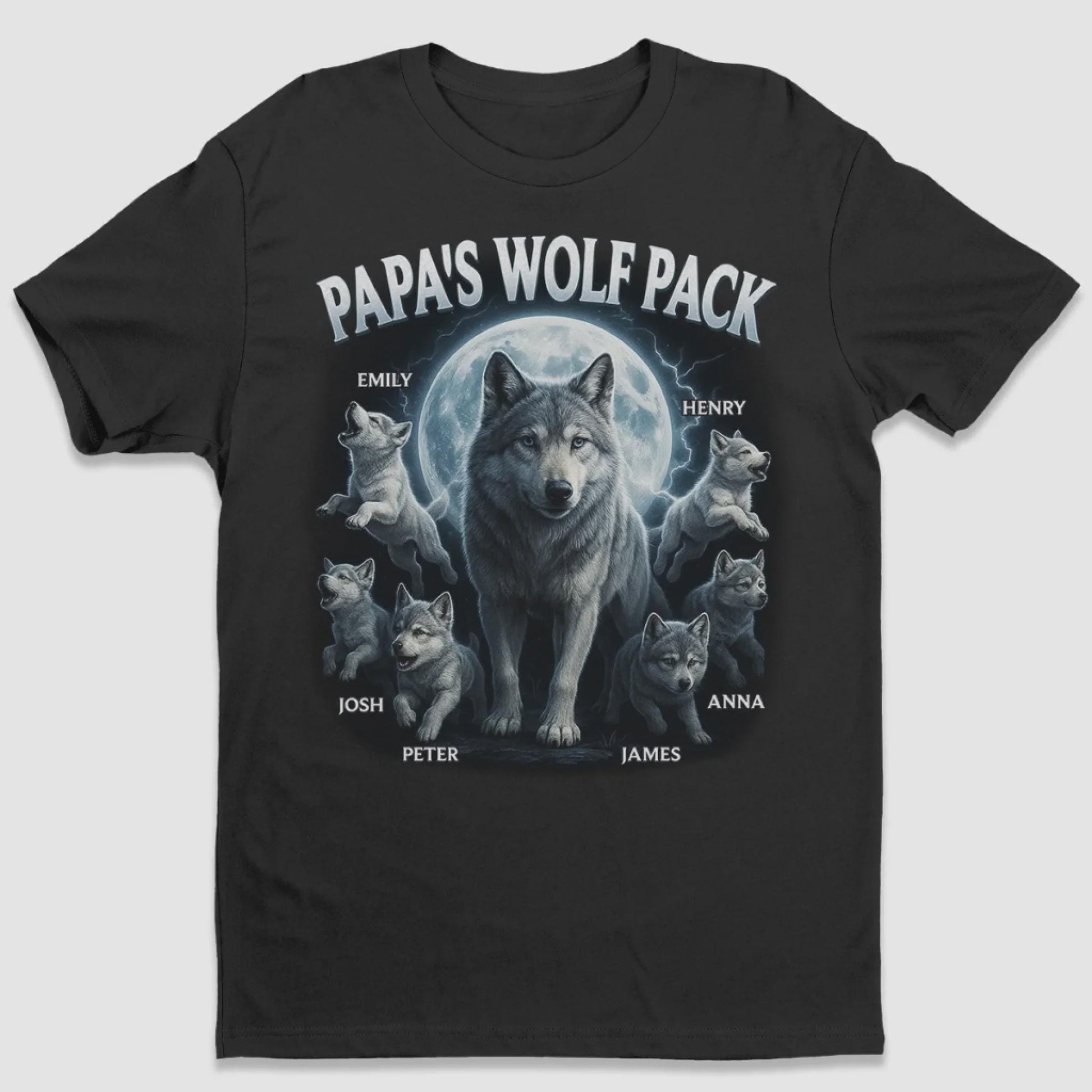 Personalized Papa Wolf Pack Shirt with Kids Names, Custom Gift for Dad Grandpa