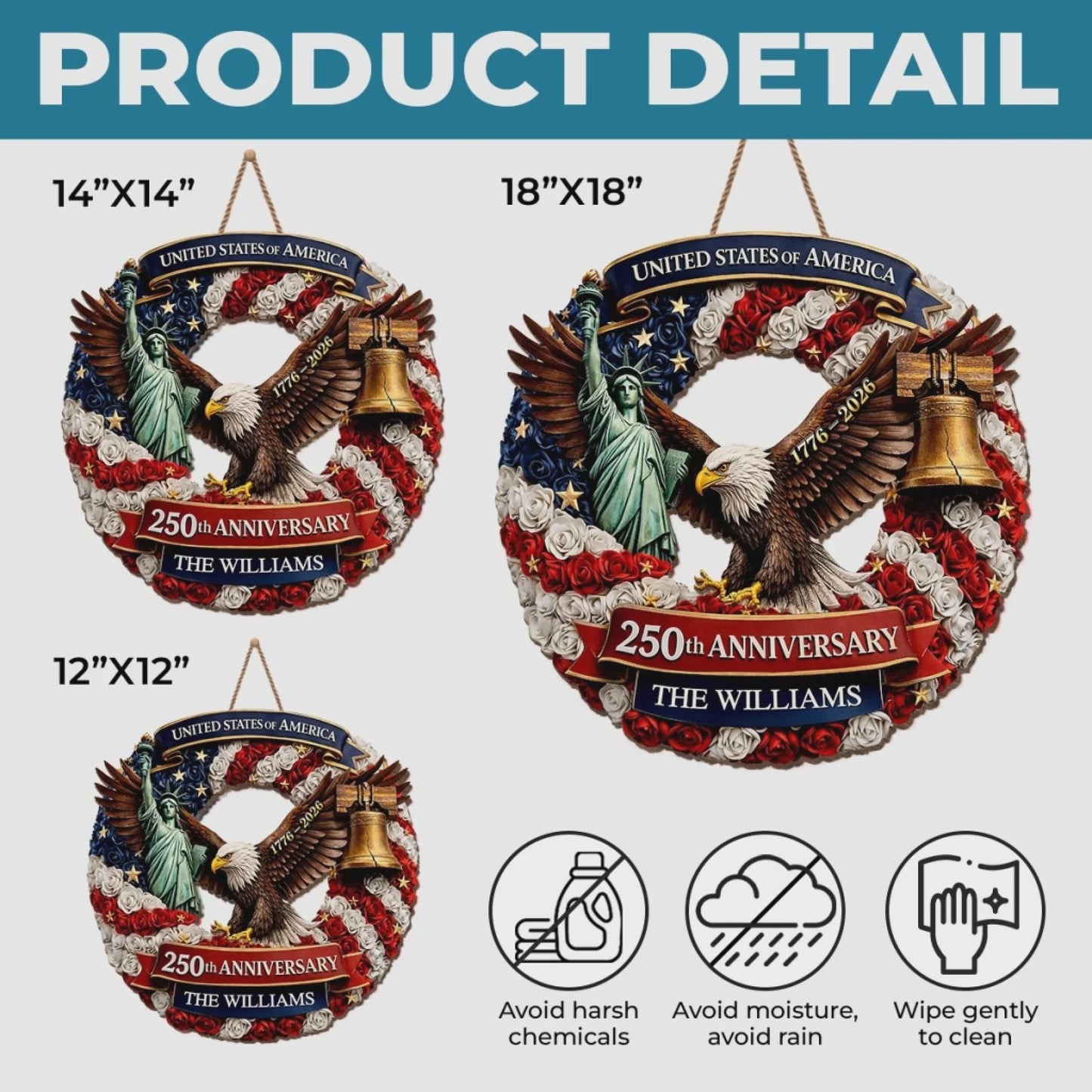 Custom Wood Sign Personalized Family Name – America 250th Anniversary 1776-2026 Proud Of Our Shared Story Patriotic Decor