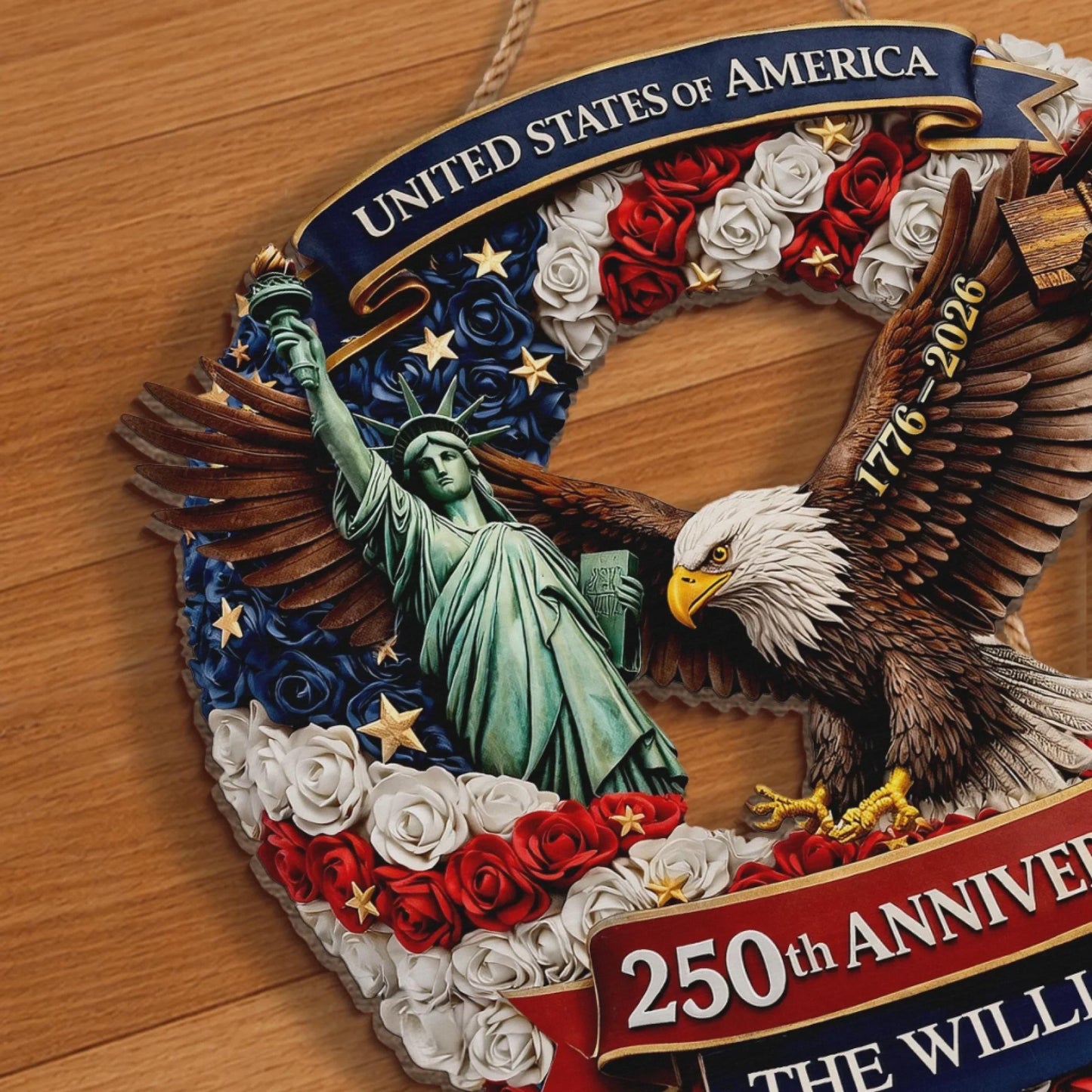 Custom Wood Sign Personalized Family Name – America 250th Anniversary 1776-2026 Proud Of Our Shared Story Patriotic Decor
