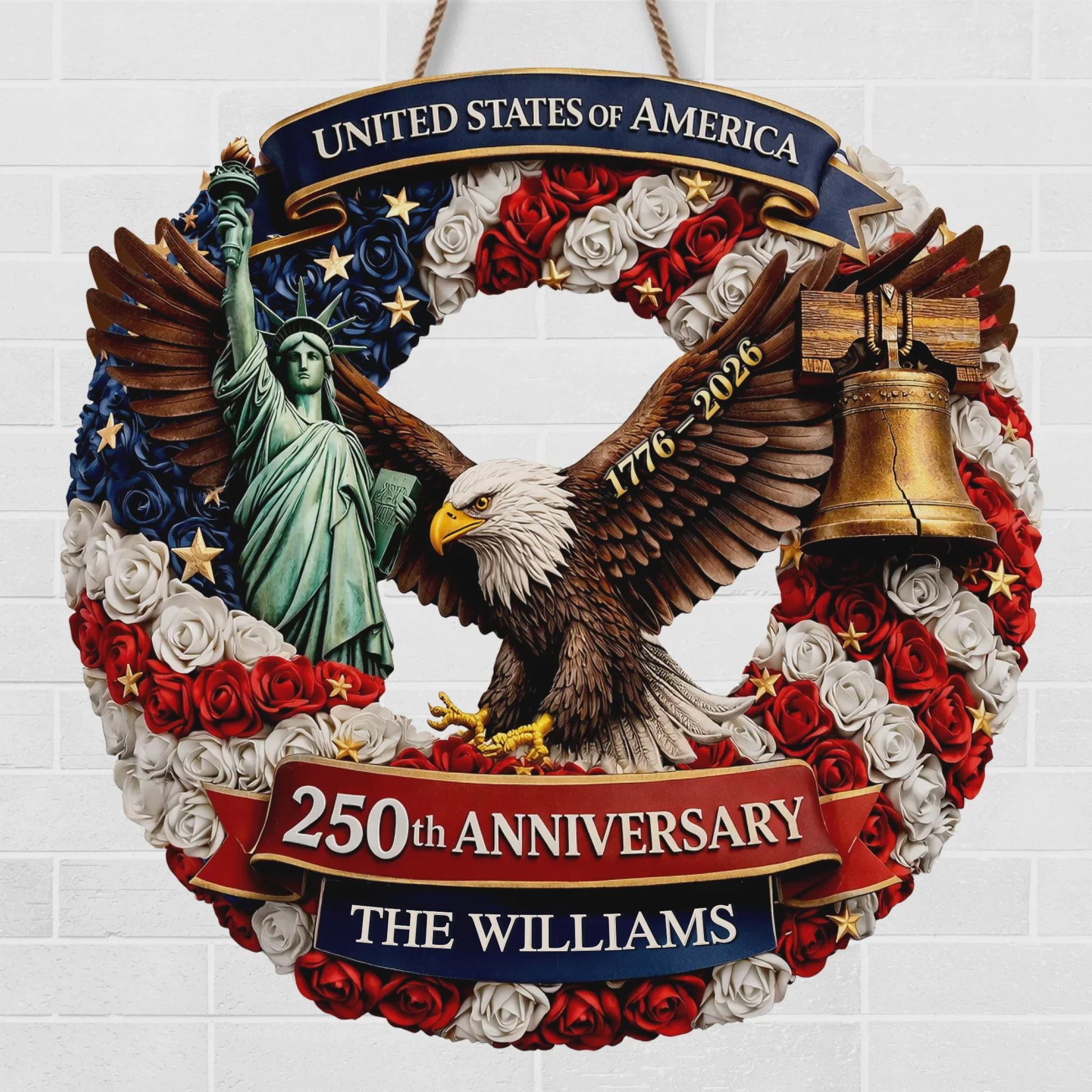 Custom Wood Sign Personalized Family Name – America 250th Anniversary 1776-2026 Proud Of Our Shared Story Patriotic Decor