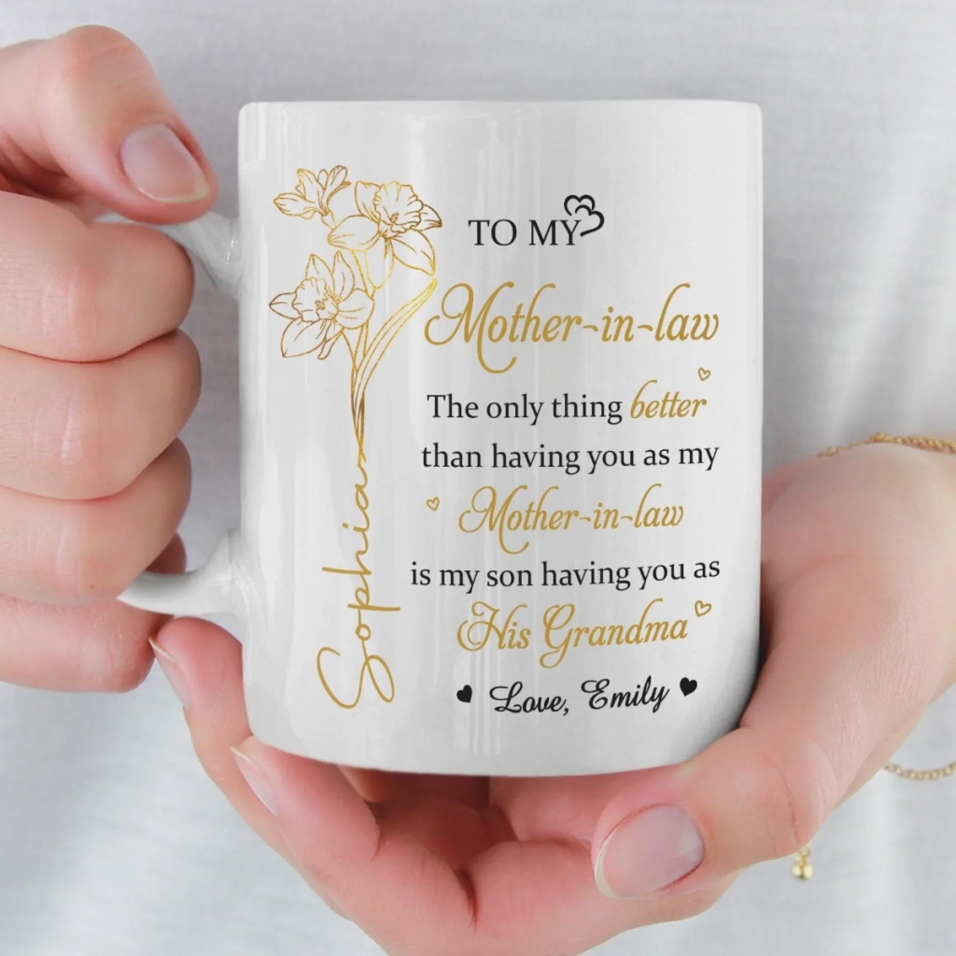 Personalized Mother in Law Mug, Grandma Gift from Daughter in Law, Mother’s Day Gift for MIL, Custom Name Mug