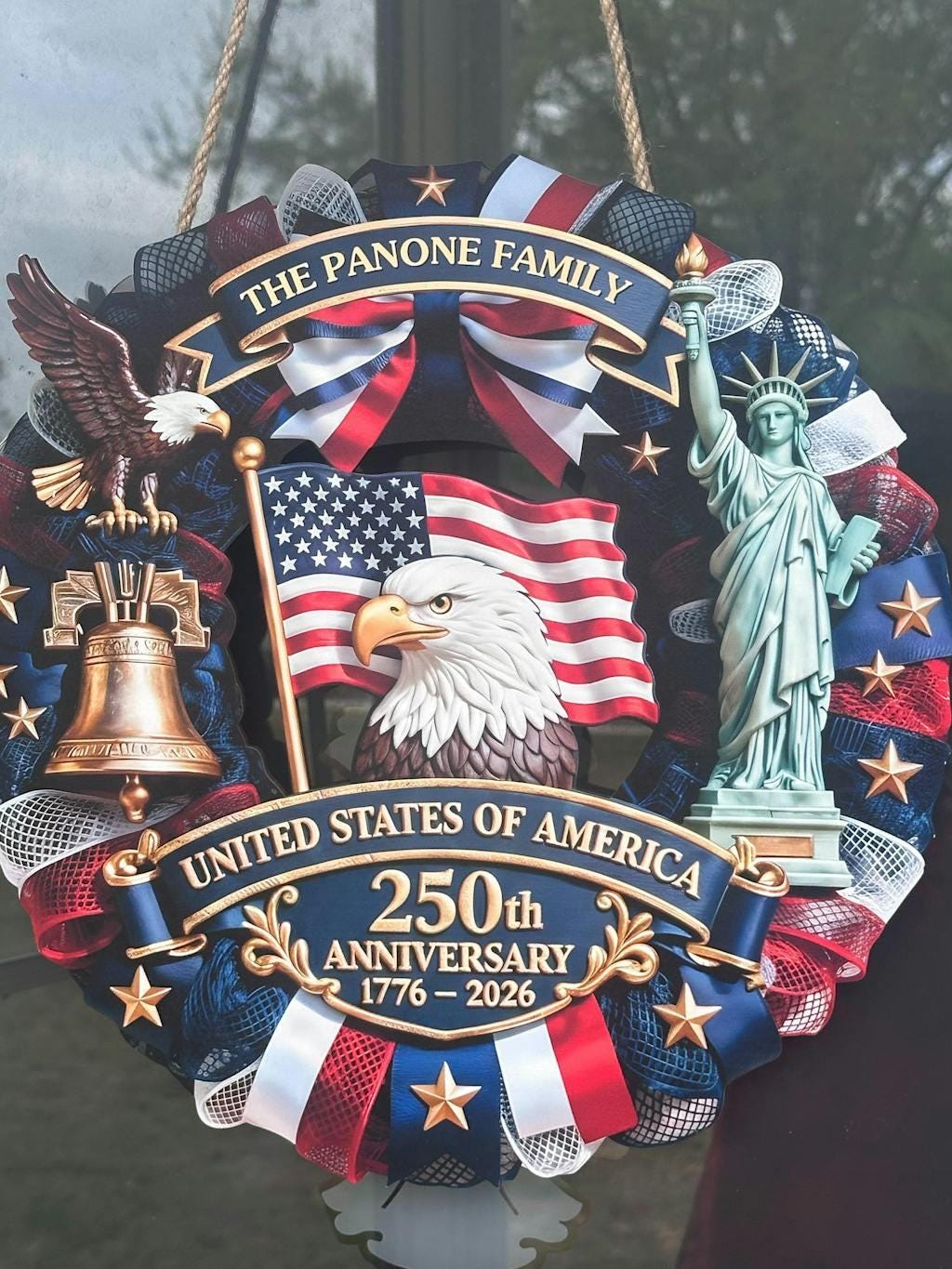 Personalized America 250th Anniversary Wreath 1776-2026 Patriotic Door Sign Custom Family Name USA Decor 4th of July Gift