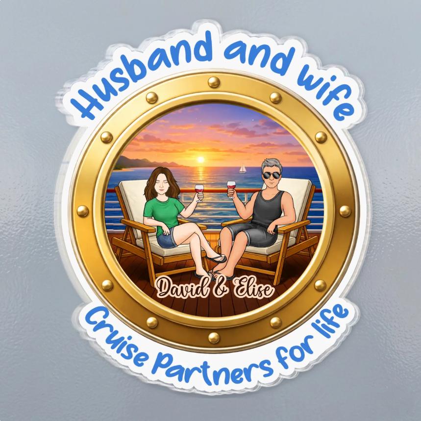 Custom Cruise Door Magnet Personalized Couple Gift, Husband Wife Cruise Cabin Decor, Cruise Partners For Life, Vacation Travel Gift