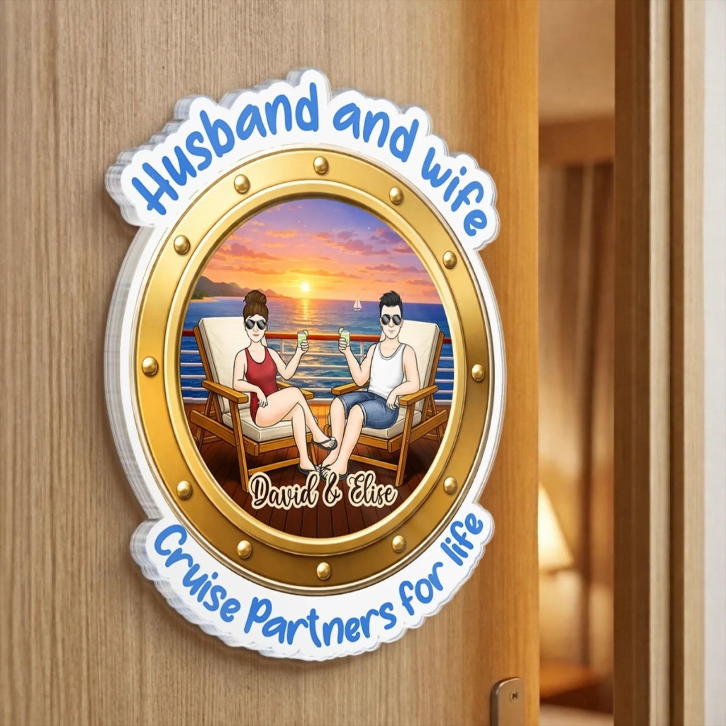 Custom Cruise Door Magnet Personalized Couple Gift, Husband Wife Cruise Cabin Decor, Cruise Partners For Life, Vacation Travel Gift