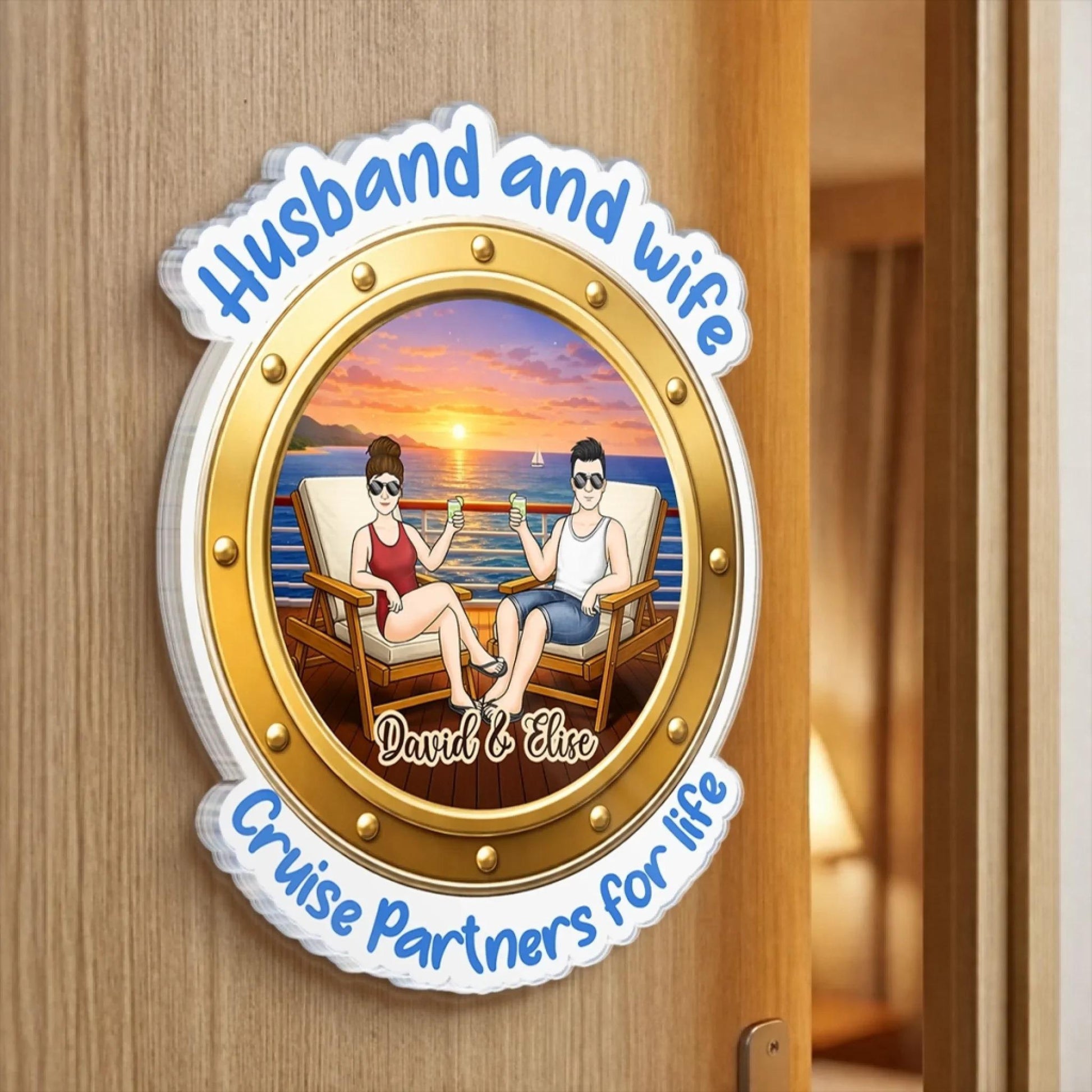 Custom Cruise Door Magnet Personalized Couple Gift, Husband Wife Cruise Cabin Decor, Cruise Partners For Life, Vacation Travel Gift