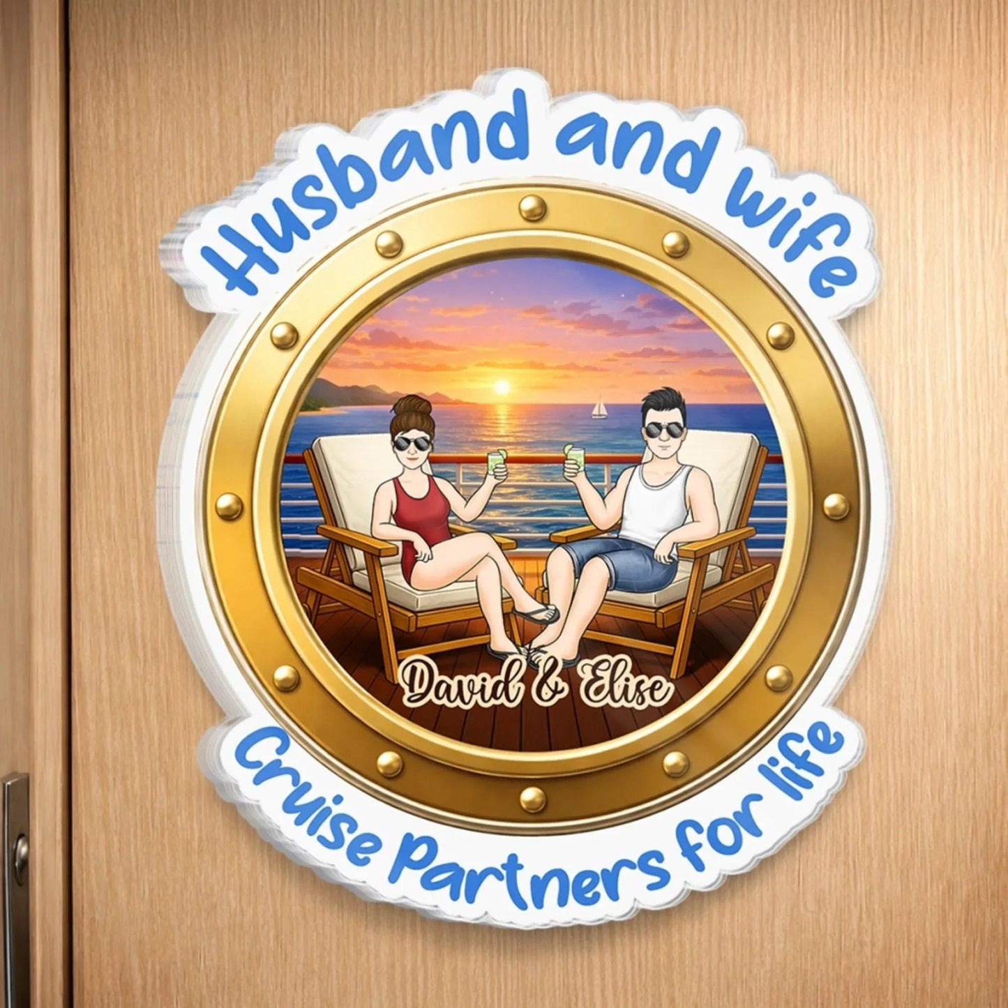Custom Cruise Door Magnet Personalized Couple Gift, Husband Wife Cruise Cabin Decor, Cruise Partners For Life, Vacation Travel Gift