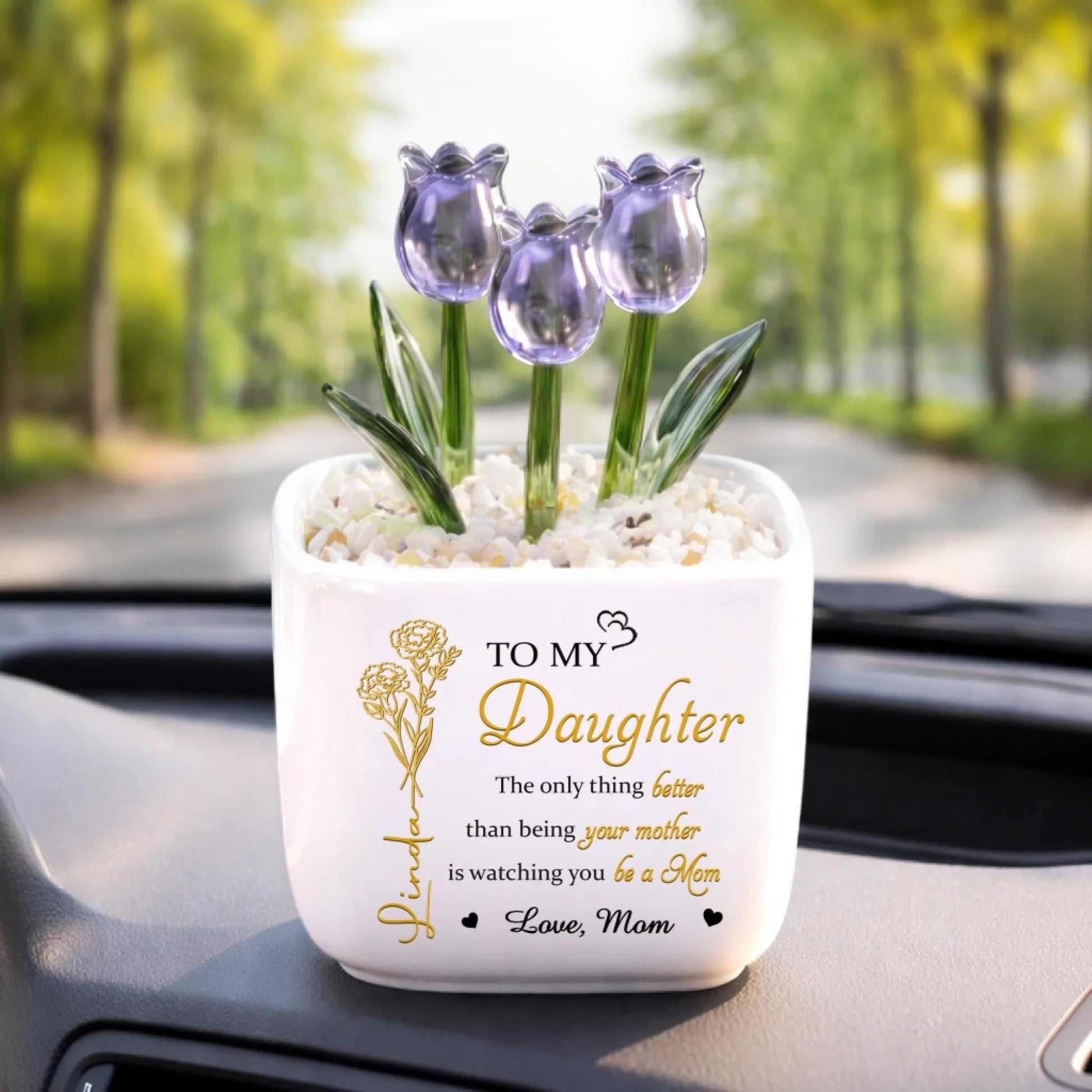 Custom Glass Tulip Gift Personalized Flower Pot for Mom Daughter, Everlasting Tulips Mother's Day Birthday Gift, Forever Love Decor