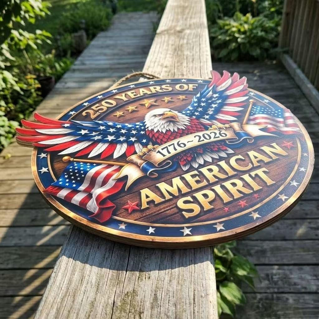 Custom Wood Sign Personalized America 250 Years Anniversary 1776-2026, Patriotic Eagle Door Sign, 4th of July Decor, Family Name Gift