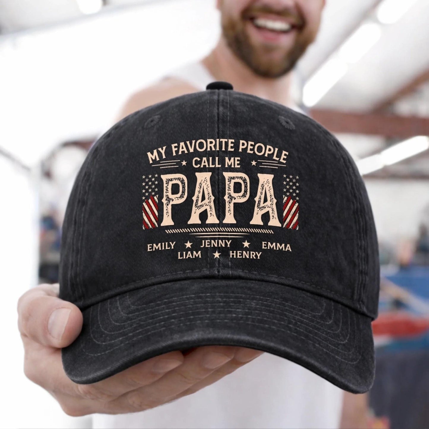 Personalized Dad Hat Custom Papa Cap With Kids Names, Vintage Washed Baseball Cap Gift For Dad Grandpa Fathers Day Birthday