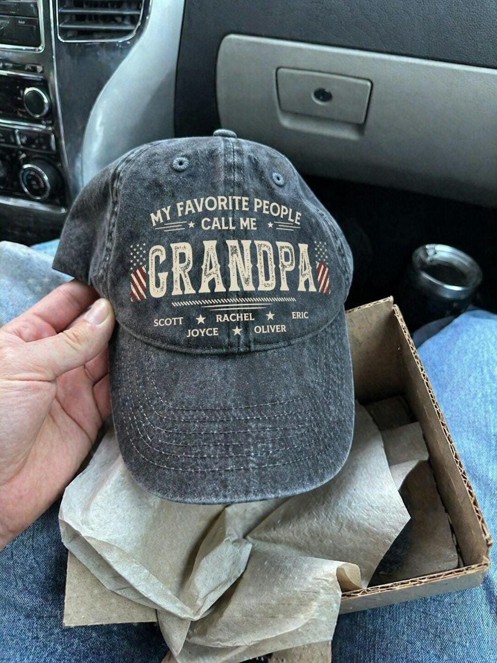 Personalized Dad Hat Custom Papa Cap With Kids Names, Vintage Washed Baseball Cap Gift For Dad Grandpa Fathers Day Birthday