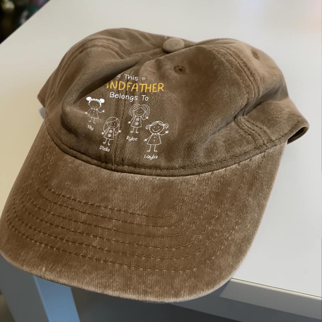 Personalized Grandpa Hat, Custom Dad Hat With Kids Names, Vintage Washed Baseball Cap Gift For Grandpa, Father’s Day Birthday Gift