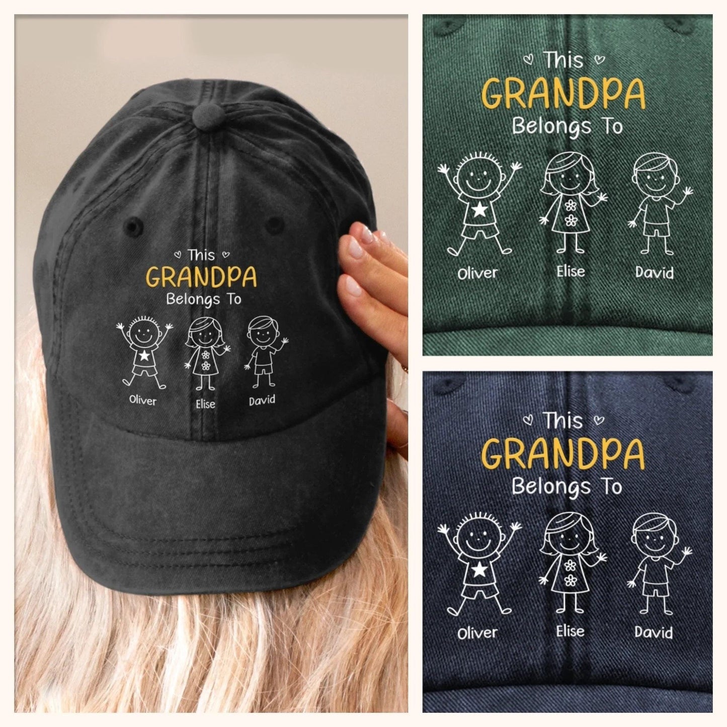 Personalized Grandpa Hat, Custom Dad Hat With Kids Names, Vintage Washed Baseball Cap Gift For Grandpa, Father’s Day Birthday Gift