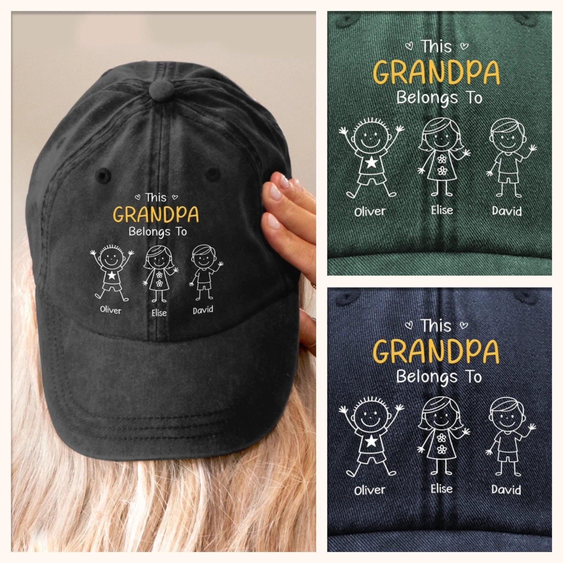 Personalized Grandpa Hat, Custom Dad Hat With Kids Names, Vintage Washed Baseball Cap Gift For Grandpa, Father’s Day Birthday Gift