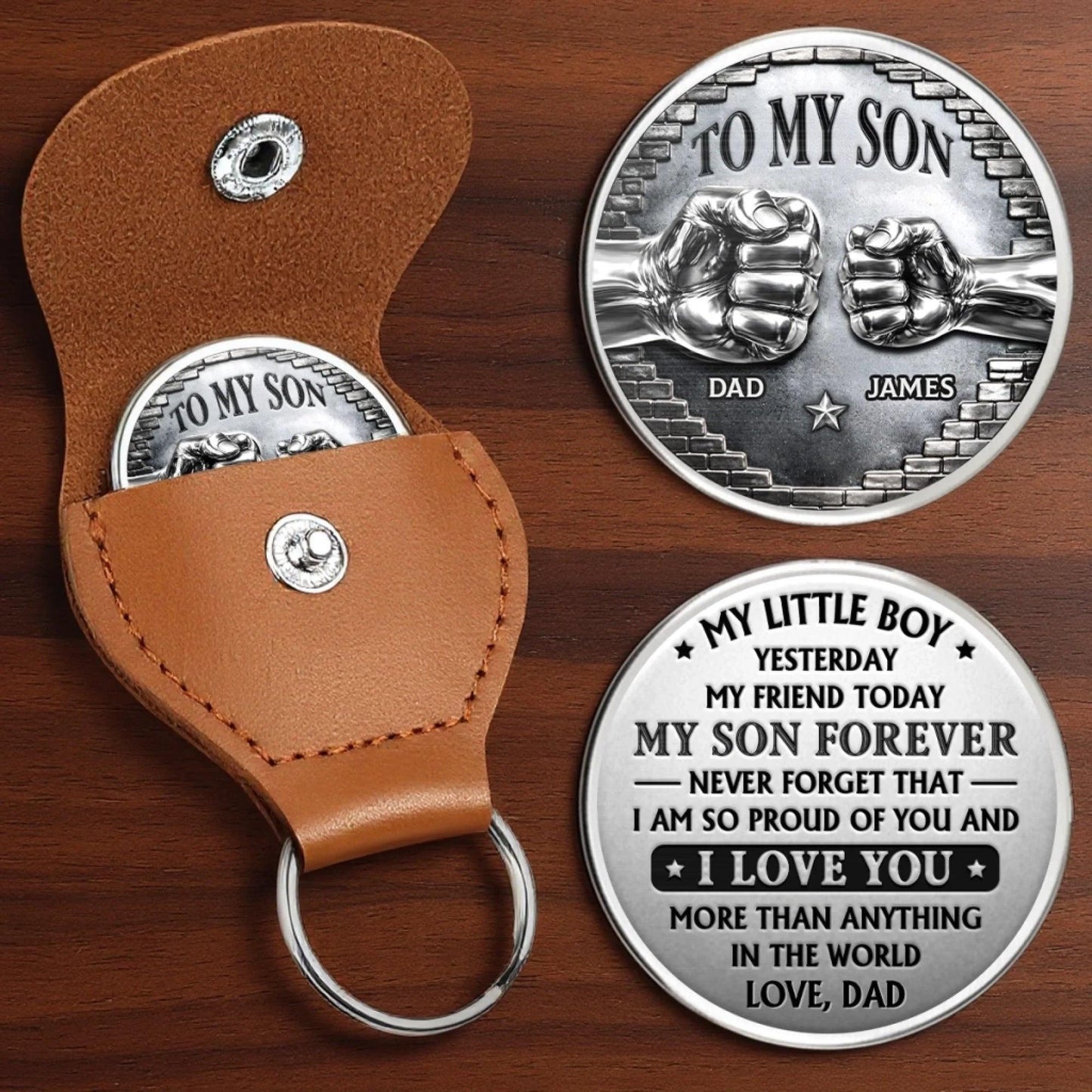 To My Son Pocket Hug Gift From Dad, Personalized Token Keychain For Son, Meaningful Son Gift Birthday Fathers Day