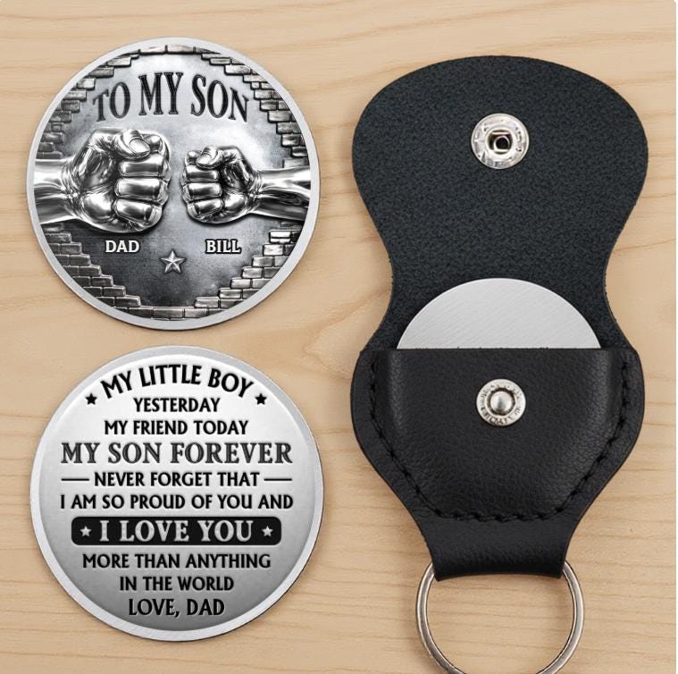 To My Son Pocket Hug Gift From Dad, Personalized Token Keychain For Son, Meaningful Son Gift Birthday Fathers Day