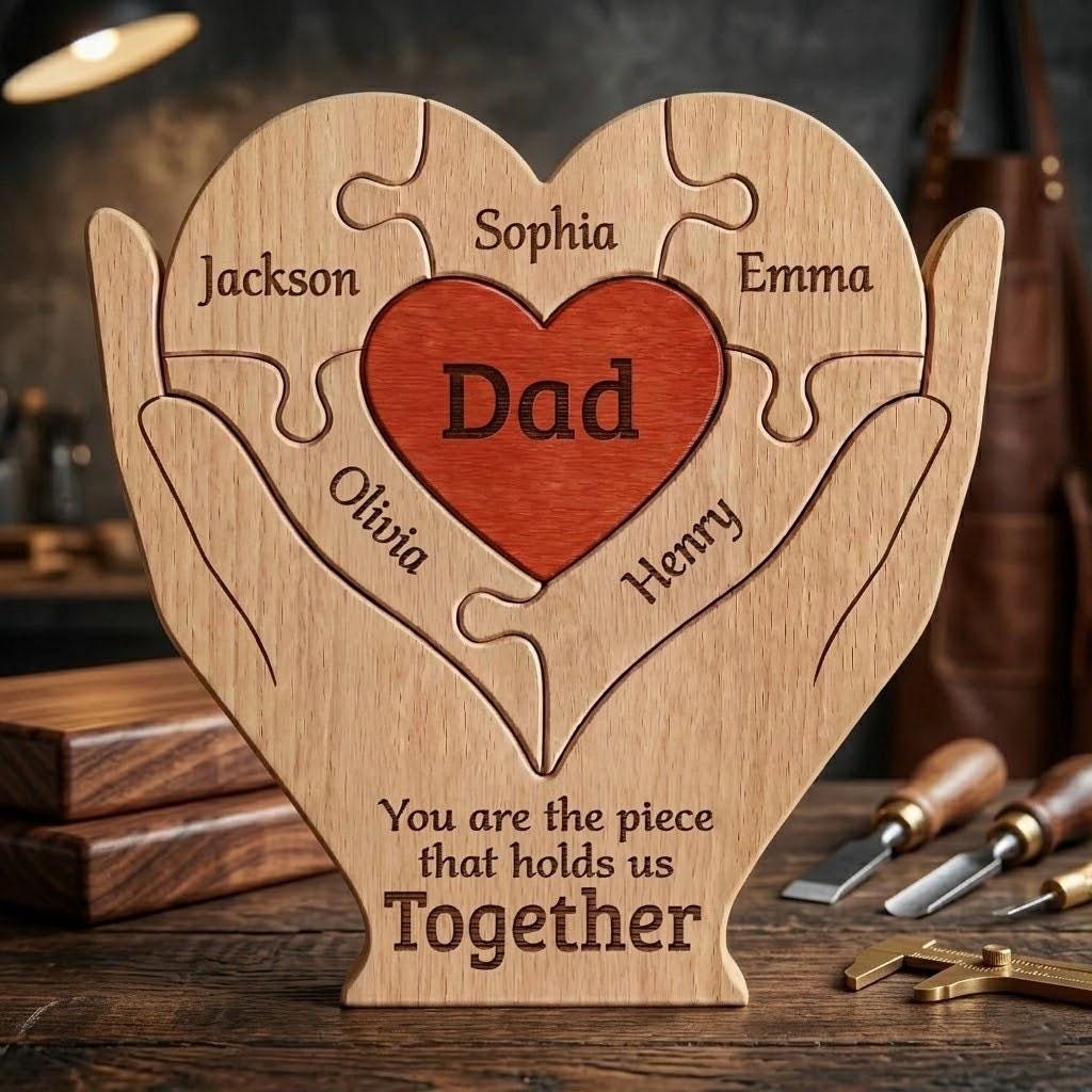 Personalized Wooden Puzzle for Dad, Custom Family Name Sign, Fathers Day Gift from Kids, Grandpa Gift, You Hold Us Together