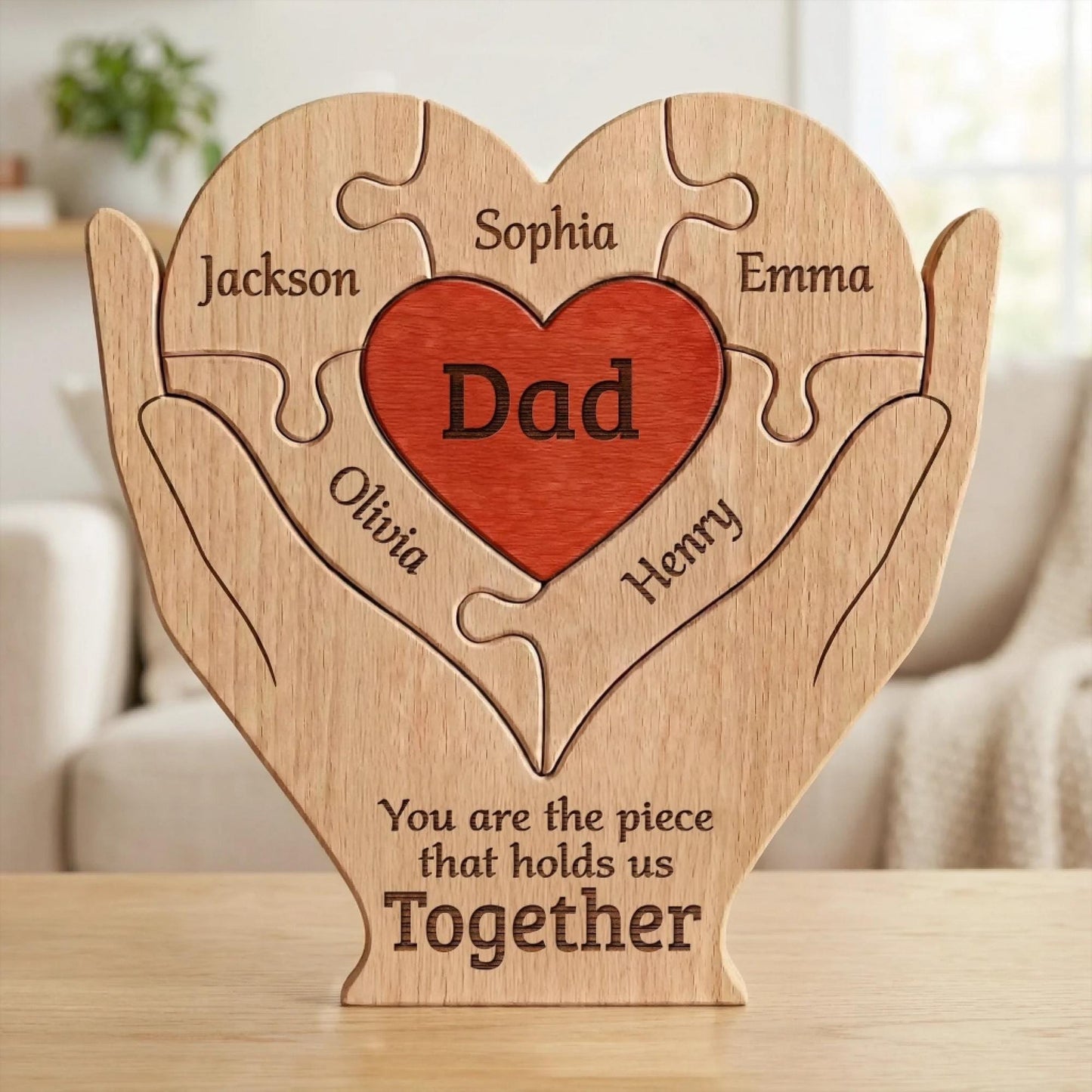 Personalized Wooden Puzzle for Dad, Custom Family Name Sign, Fathers Day Gift from Kids, Grandpa Gift, You Hold Us Together
