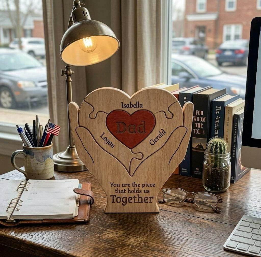 Personalized Wooden Puzzle for Dad, Custom Family Name Sign, Fathers Day Gift from Kids, Grandpa Gift, You Hold Us Together