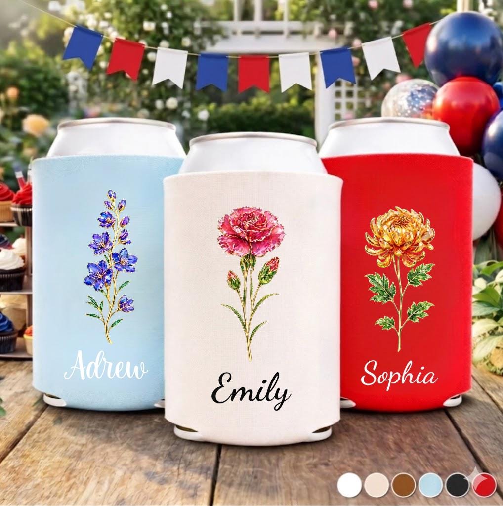 Personalized Name Can Cooler Sleeve, Custom Floral Gift for Best Friend, Sister, Birthday Gift for Women, BFF Gift Idea