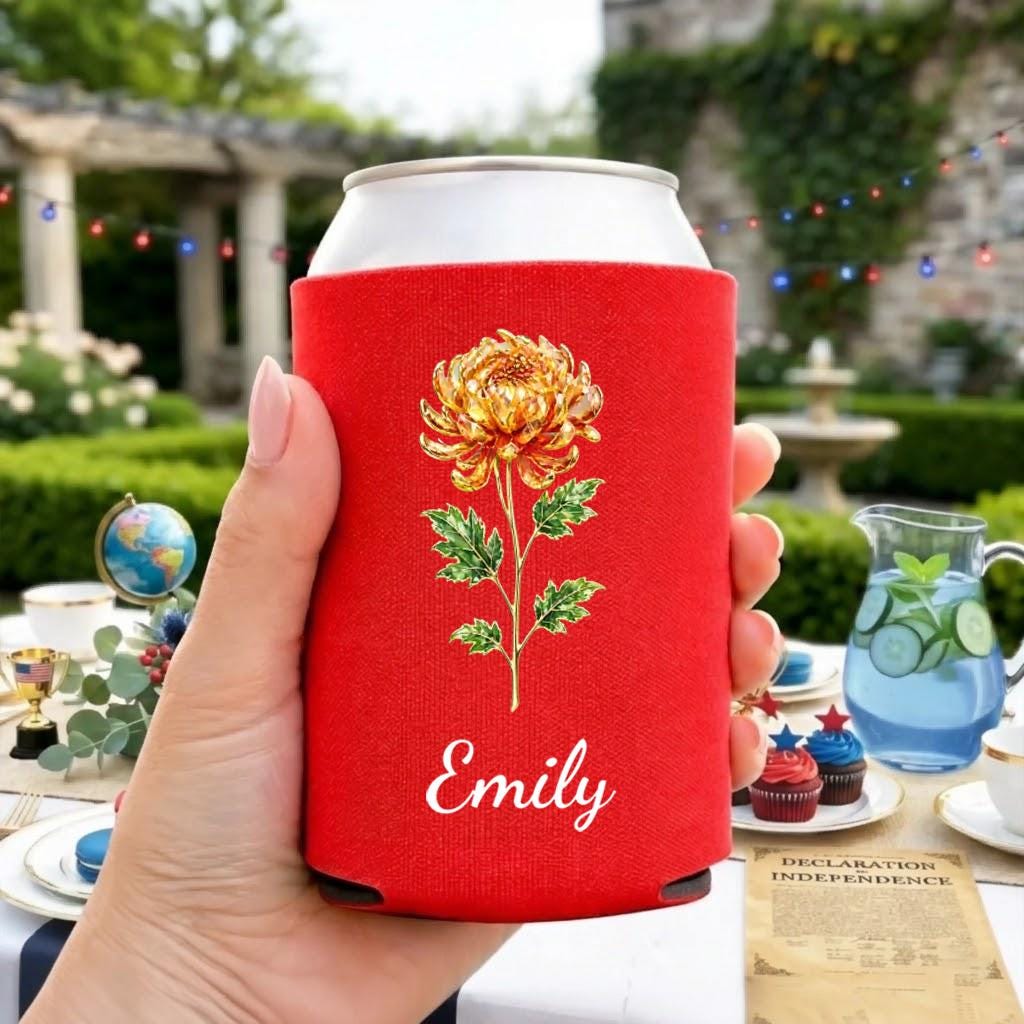Personalized Name Can Cooler Sleeve, Custom Floral Gift for Best Friend, Sister, Birthday Gift for Women, BFF Gift Idea