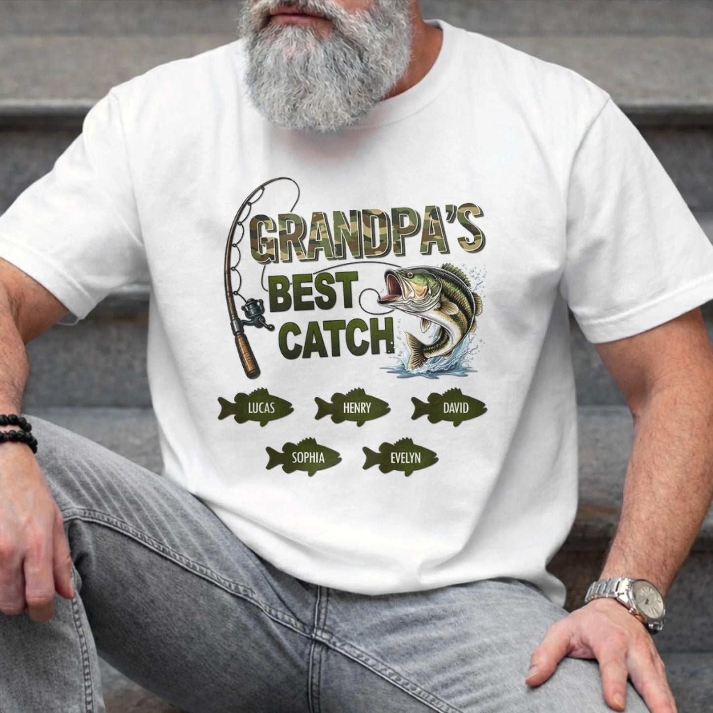 Personalized Grandpa Fishing Shirt, Best Catch Ever Custom Name Gift for Dad, Fisherman Gift, Fathers Day Grandpa Shirt