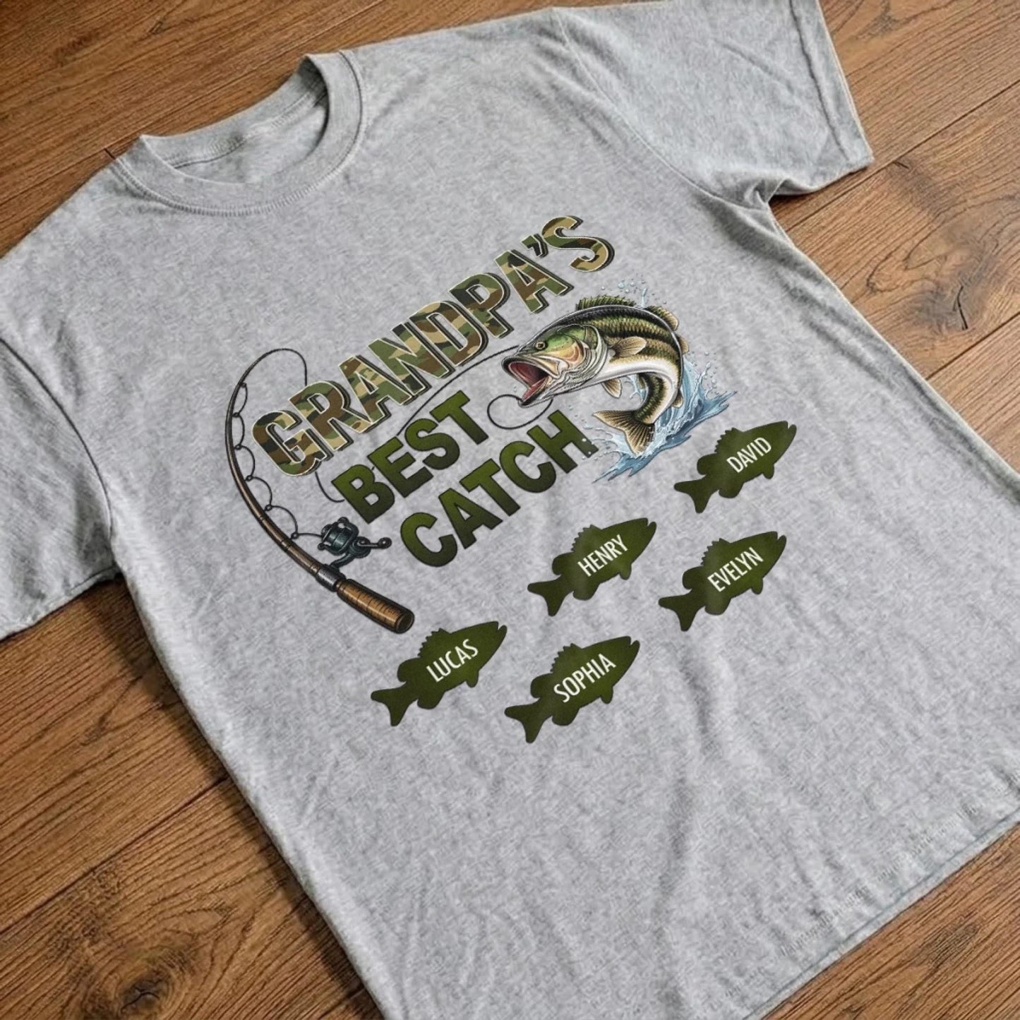 Personalized Grandpa Fishing Shirt, Best Catch Ever Custom Name Gift for Dad, Fisherman Gift, Fathers Day Grandpa Shirt