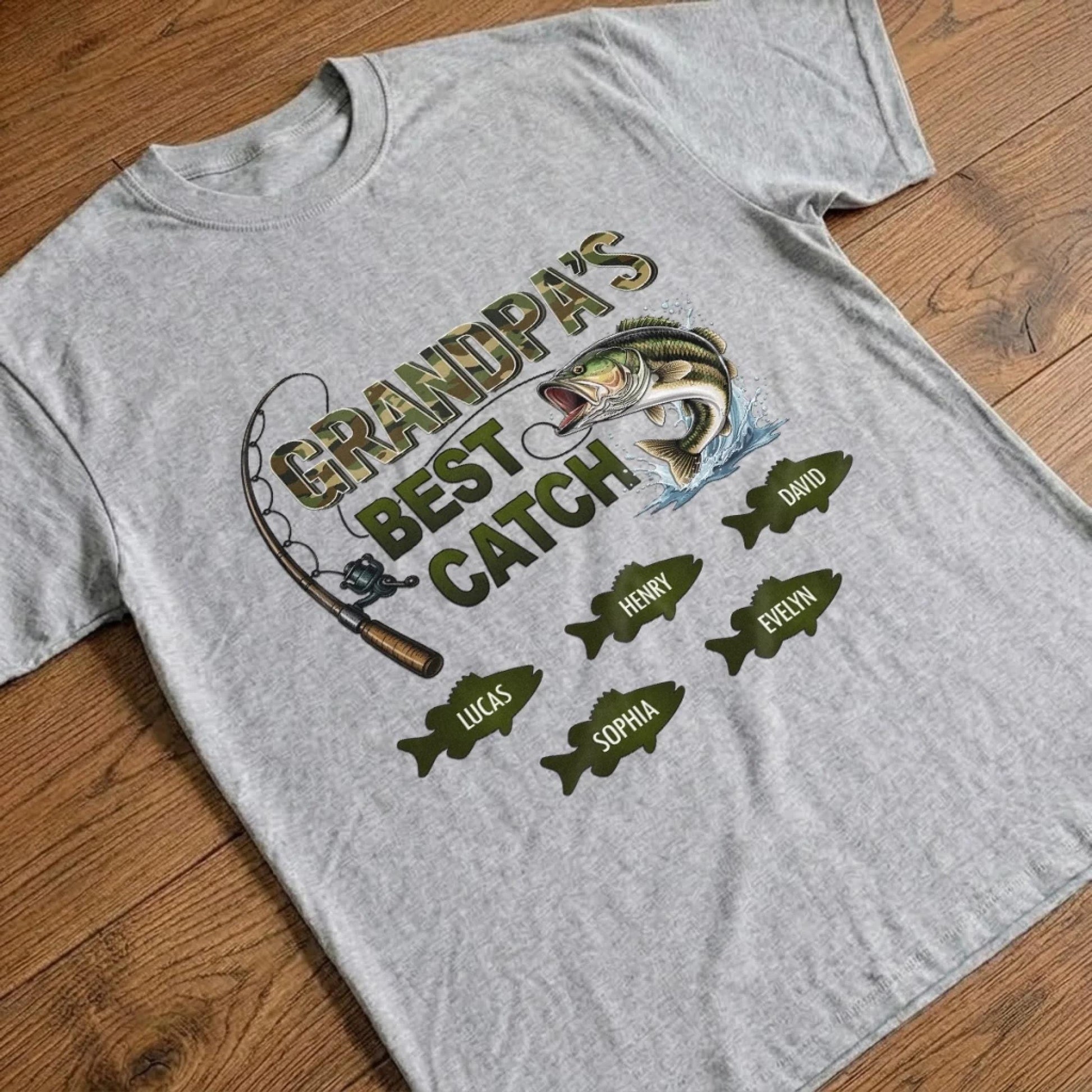 Personalized Grandpa Fishing Shirt, Best Catch Ever Custom Name Gift for Dad, Fisherman Gift, Fathers Day Grandpa Shirt