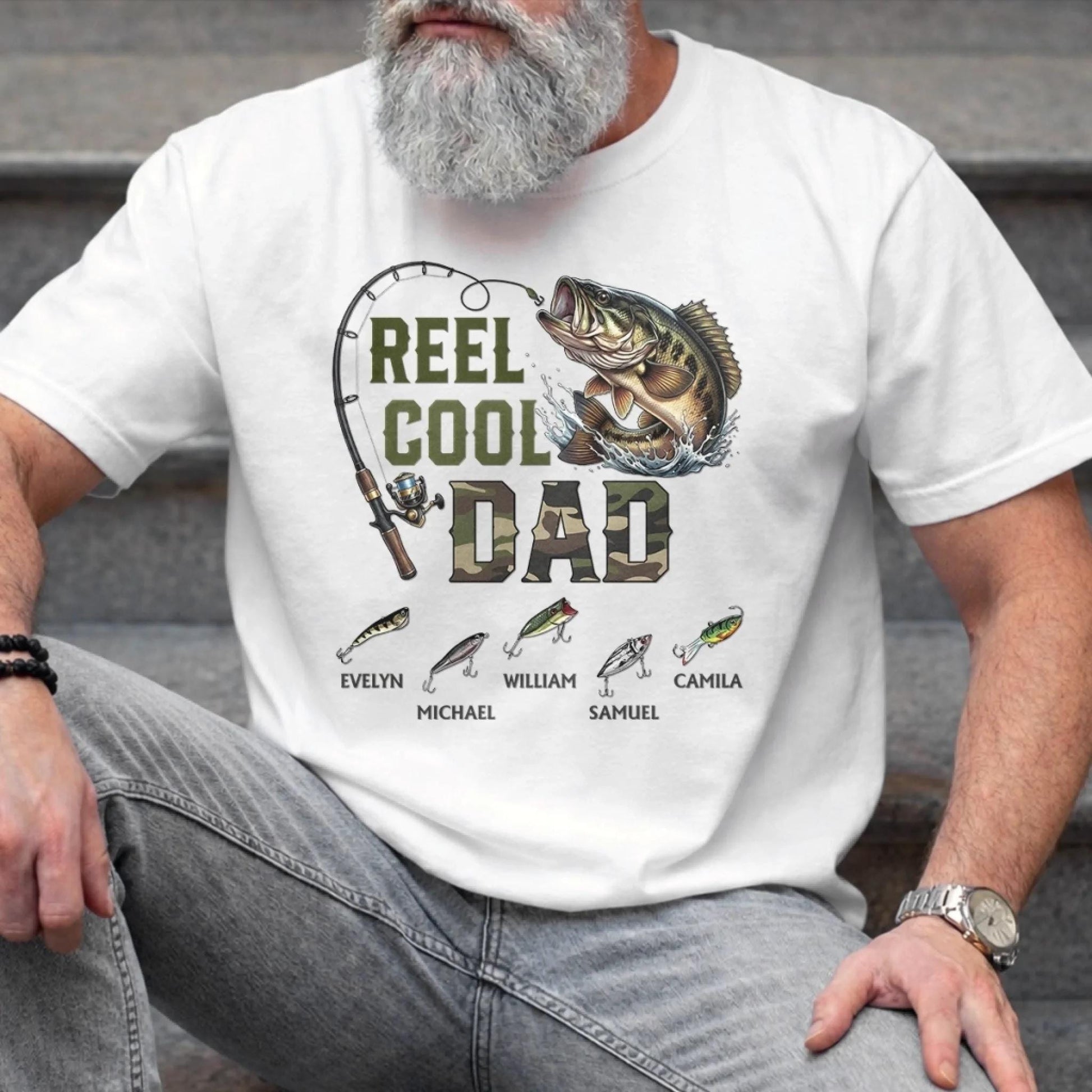 Personalized Fishing Dad Shirt, Reel Cool Dad Tee, Custom Kids Names T Shirt, Funny Fathers Day Gift For Fisherman Dad Grandpa