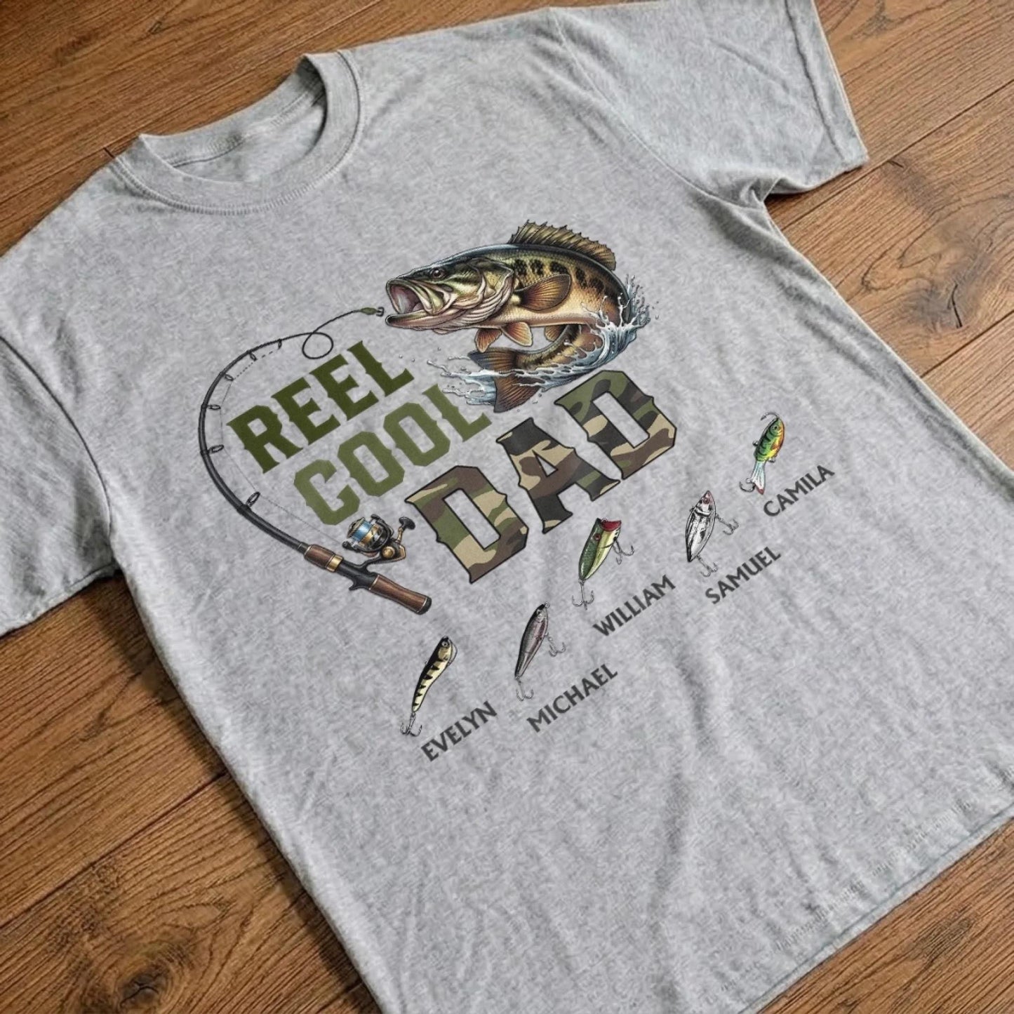 Personalized Fishing Dad Shirt, Reel Cool Dad Tee, Custom Kids Names T Shirt, Funny Fathers Day Gift For Fisherman Dad Grandpa