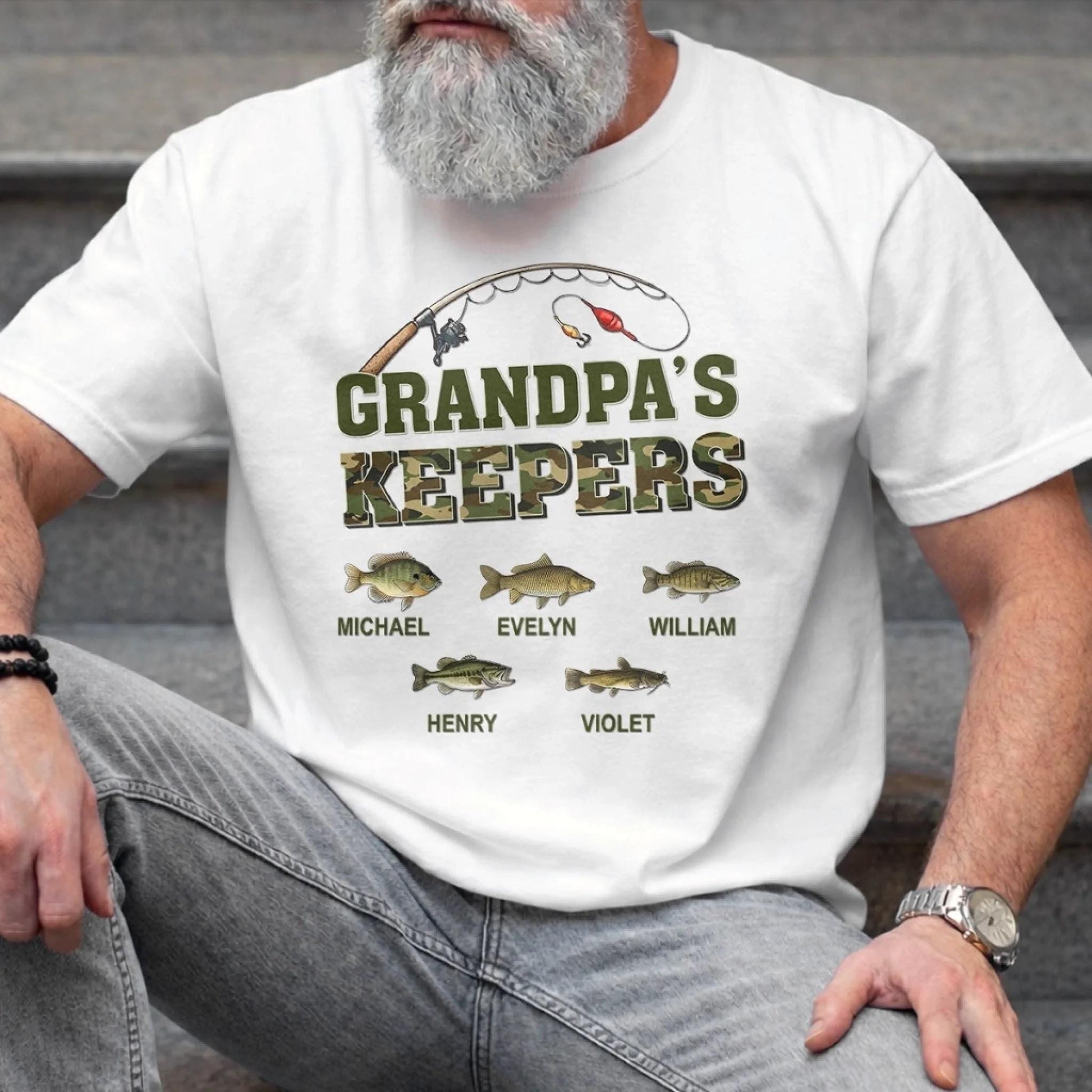 Personalized Grandpa Fishing Shirt, Grandpa’s Keepers Tee, Custom Kids Names Shirt, Fathers Day Gift For Grandpa Fisherman Dad