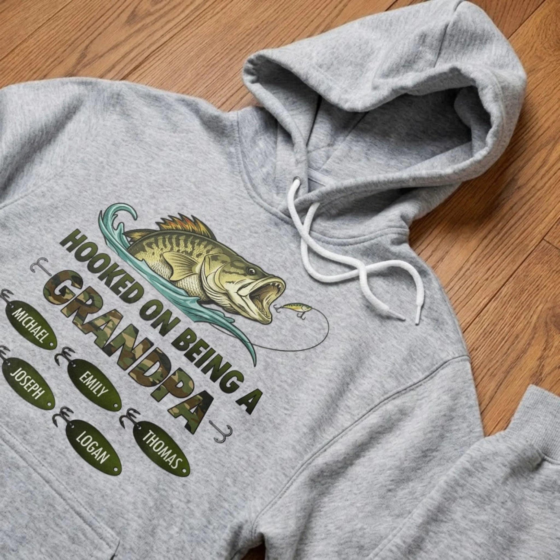 Personalized Grandpa Fishing Shirt, Hooked On Being A Grandpa Tee, Custom Kids Names Shirt, Fathers Day Gift For Grandpa Fisherman