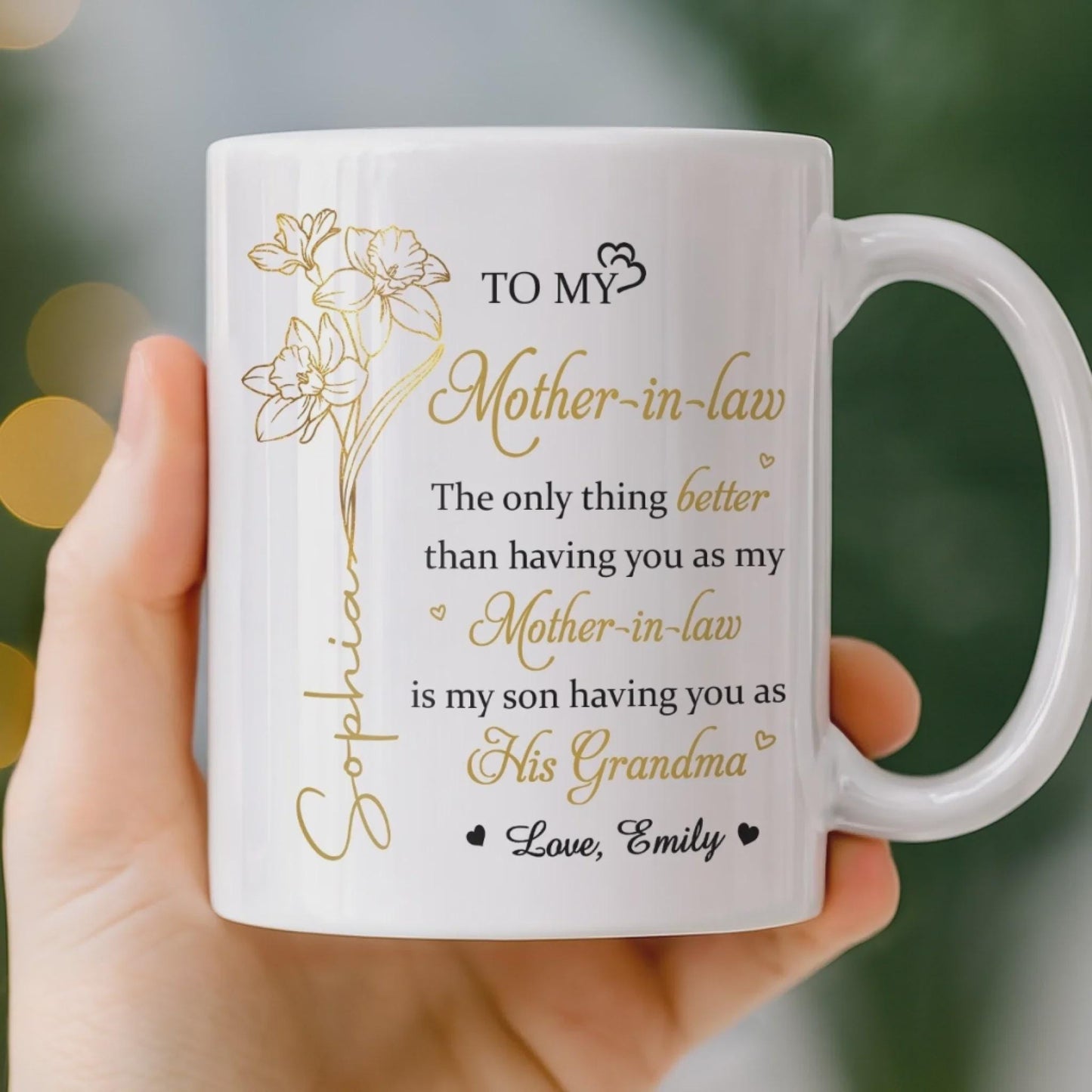 Personalized Mother in Law Mug, Grandma Gift from Daughter in Law, Mother’s Day Gift for MIL, Custom Name Mug