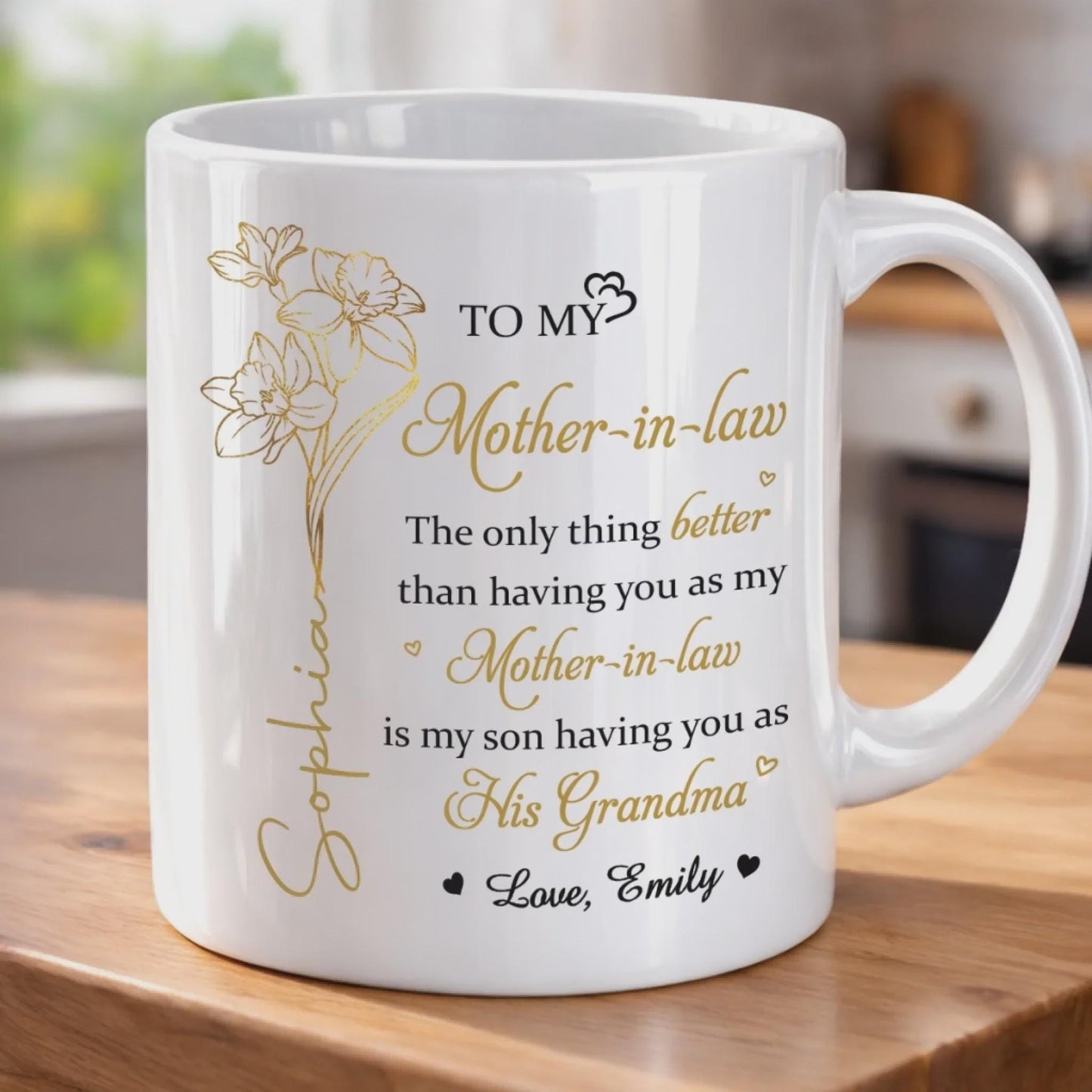 Personalized Mother in Law Mug, Grandma Gift from Daughter in Law, Mother’s Day Gift for MIL, Custom Name Mug