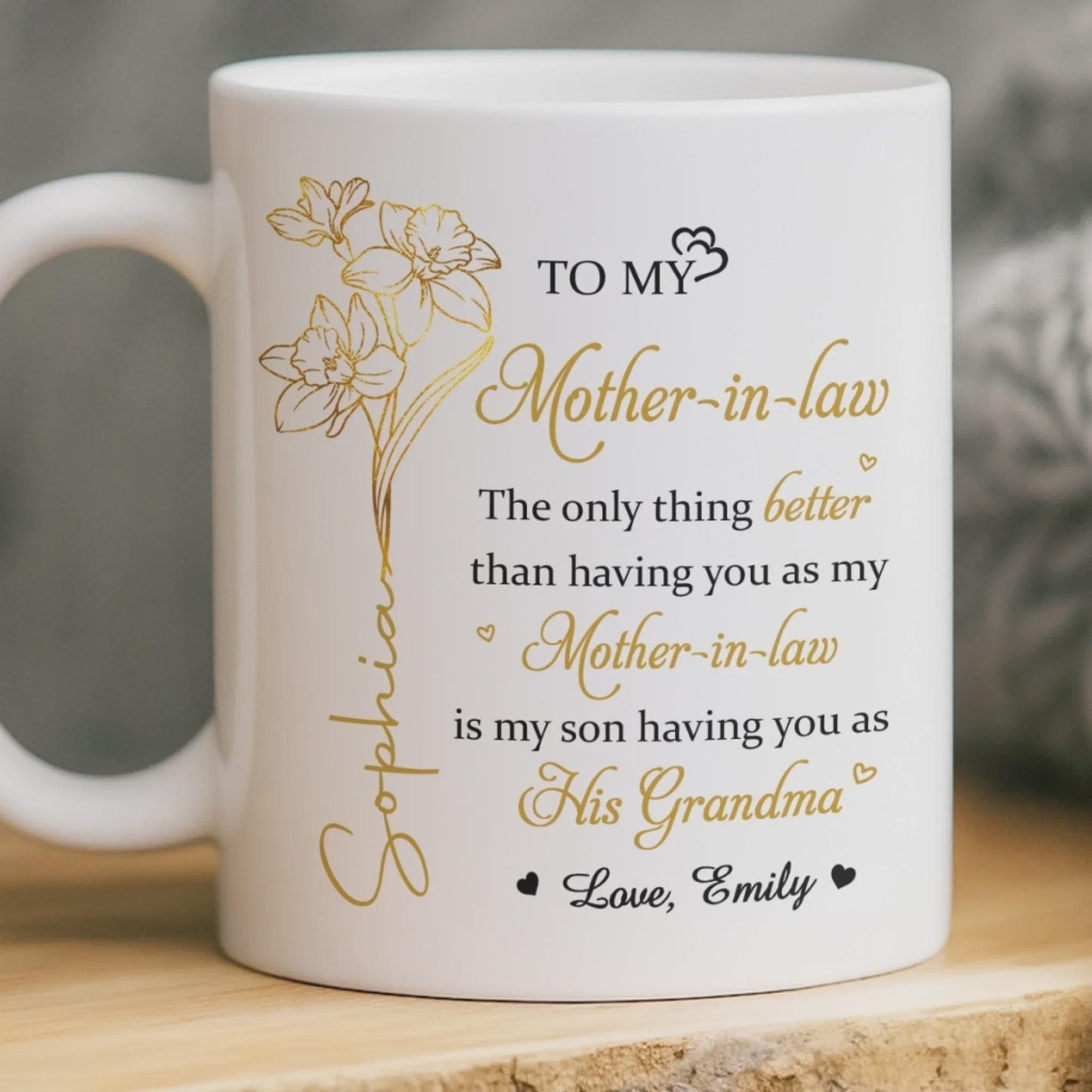 Personalized Mother in Law Mug, Grandma Gift from Daughter in Law, Mother’s Day Gift for MIL, Custom Name Mug