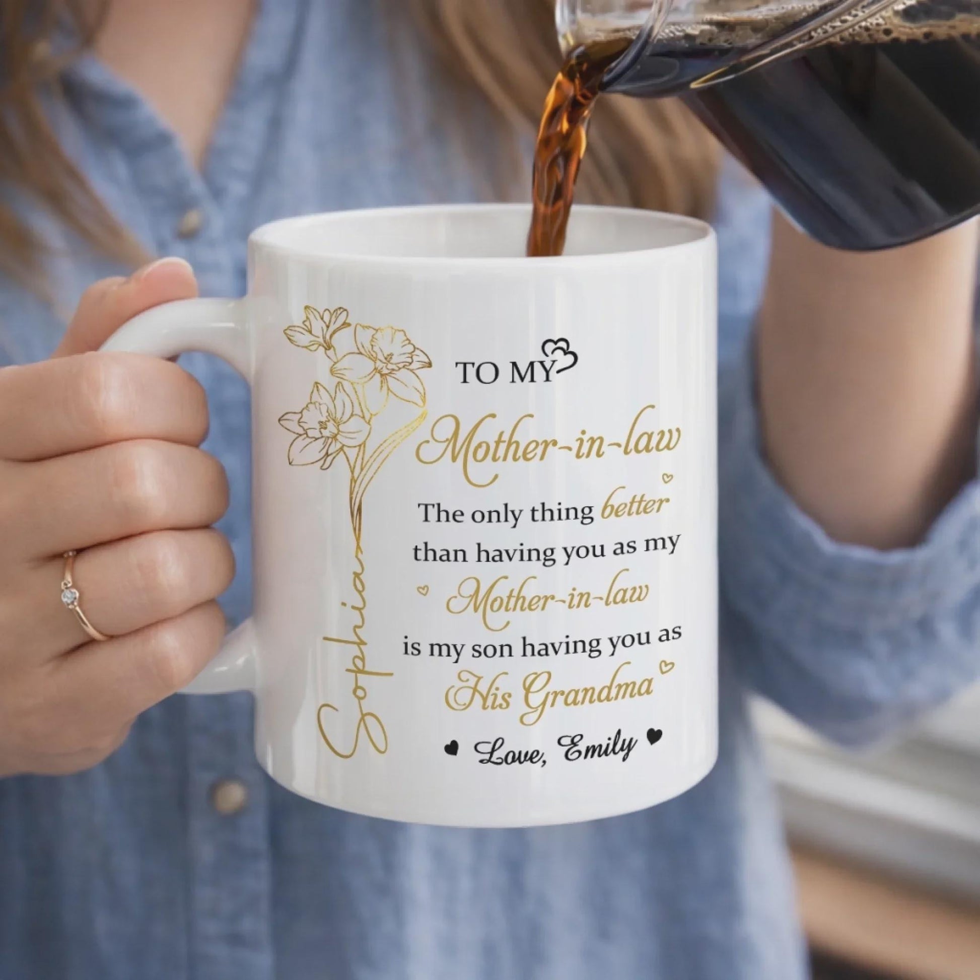 Personalized Mother in Law Mug, Grandma Gift from Daughter in Law, Mother’s Day Gift for MIL, Custom Name Mug