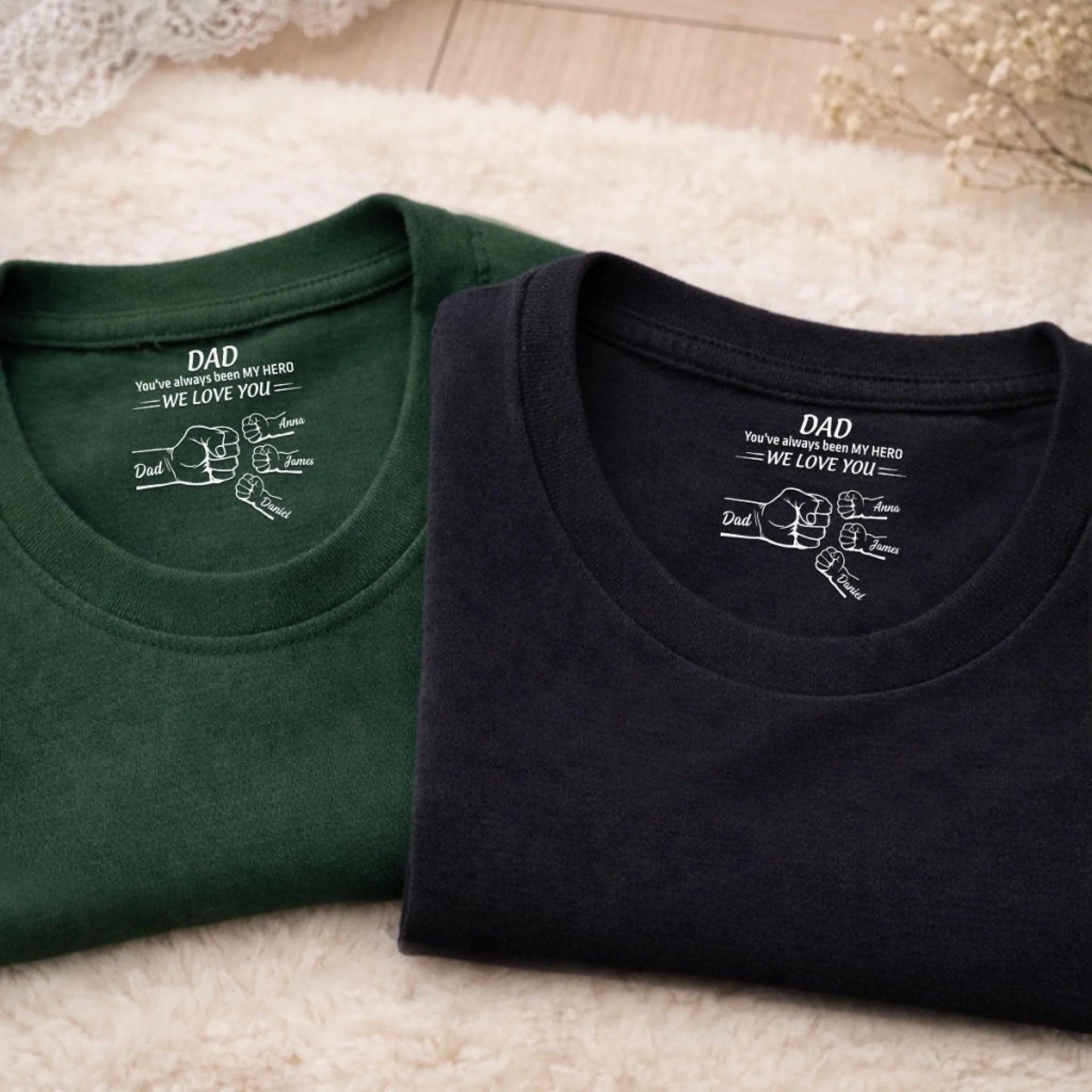Personalized Dad Shirt Inside Neck Print, Custom Names Kids Shirt for Father, We Love You Dad Gift, Fathers Day Birthday Gift