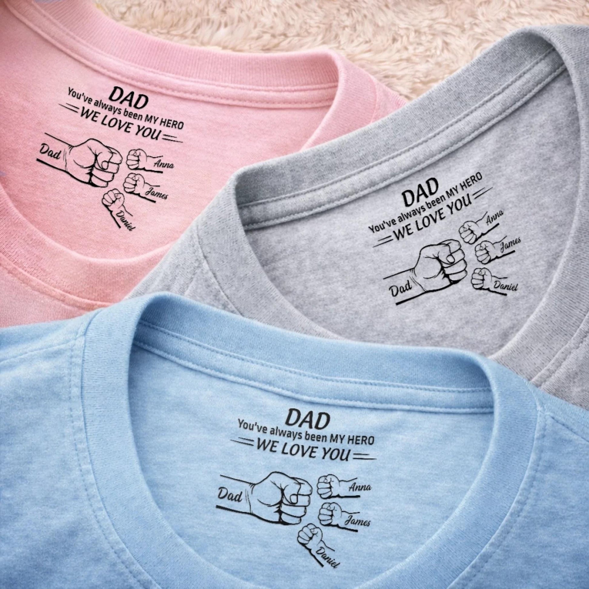 Personalized Dad Shirt Inside Neck Print, Custom Names Kids Shirt for Father, We Love You Dad Gift, Fathers Day Birthday Gift