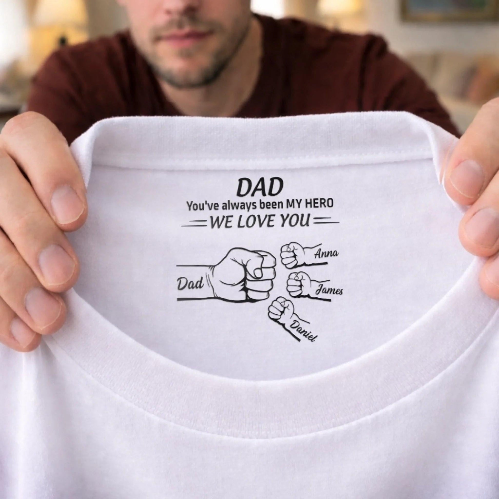 Personalized Dad Shirt Inside Neck Print, Custom Names Kids Shirt for Father, We Love You Dad Gift, Fathers Day Birthday Gift