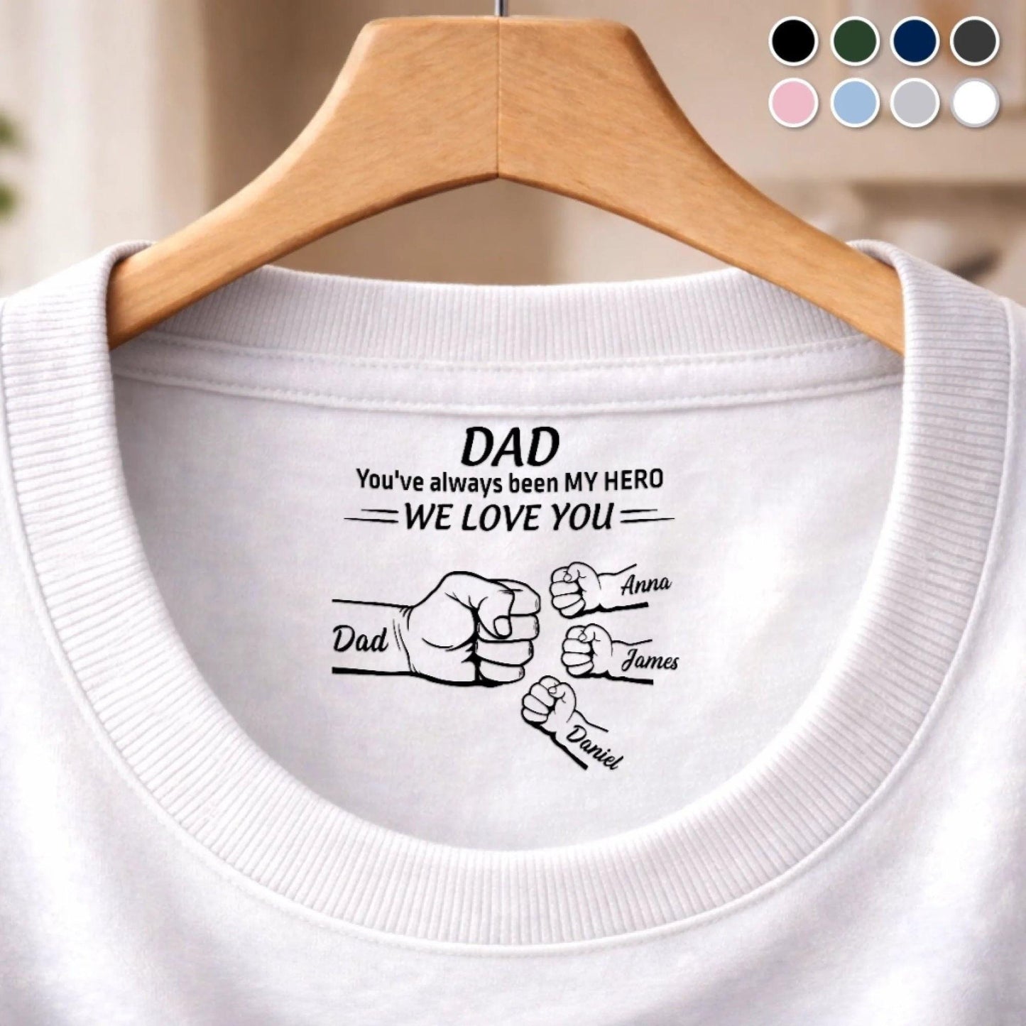 Personalized Dad Shirt Inside Neck Print, Custom Names Kids Shirt for Father, We Love You Dad Gift, Fathers Day Birthday Gift