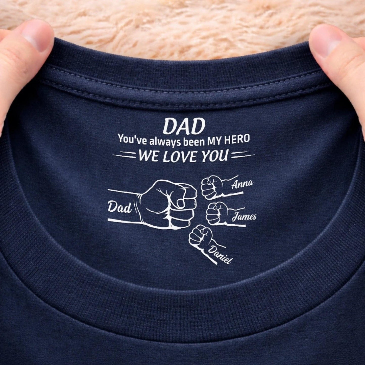 Personalized Dad Shirt Inside Neck Print, Custom Names Kids Shirt for Father, We Love You Dad Gift, Fathers Day Birthday Gift