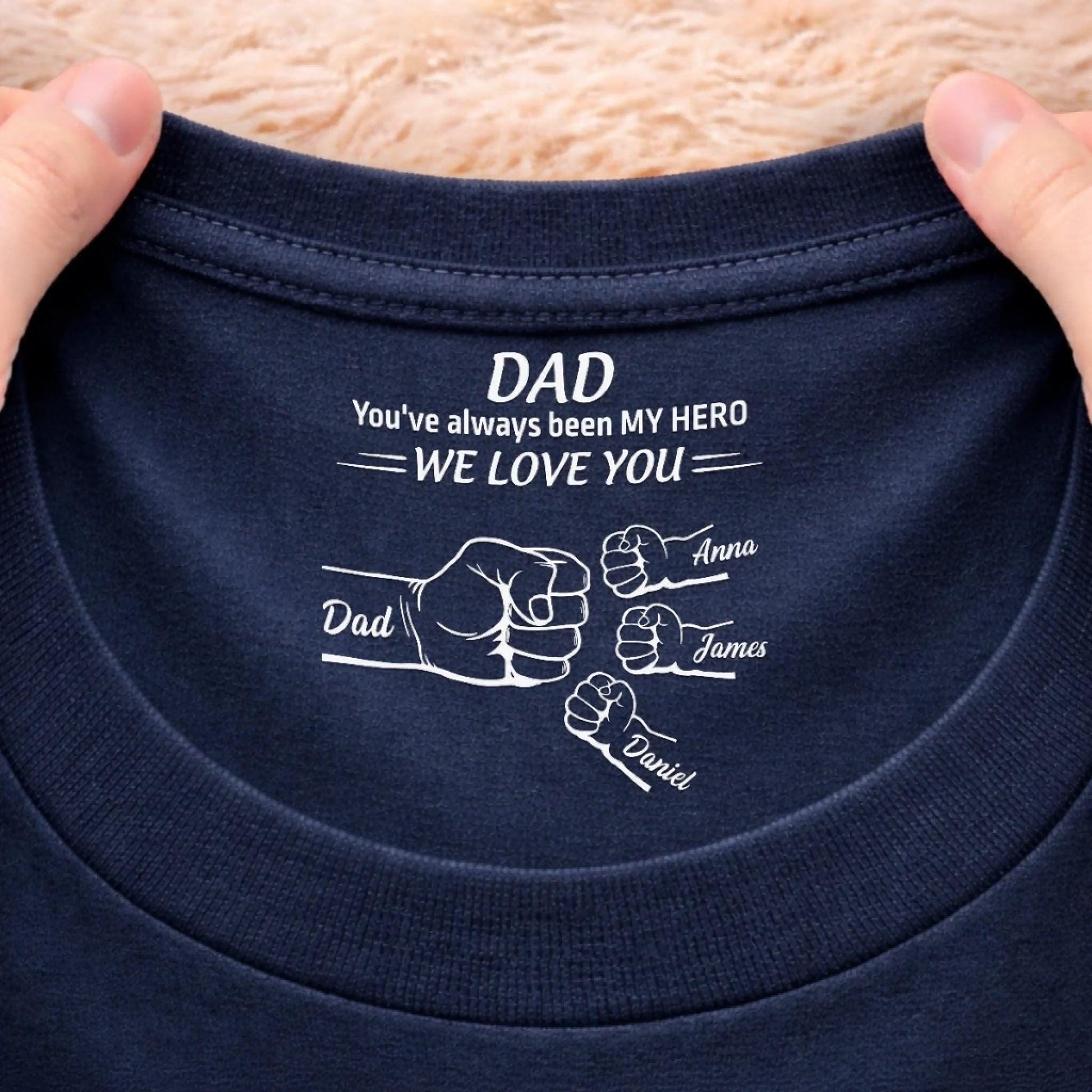 Personalized Dad Shirt Inside Neck Print, Custom Names Kids Shirt for Father, We Love You Dad Gift, Fathers Day Birthday Gift