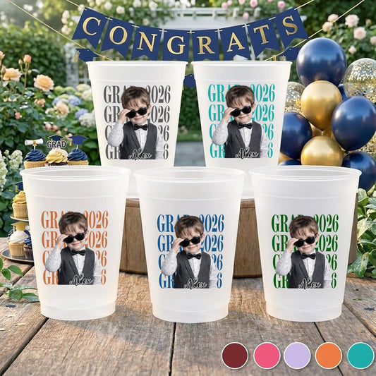 Custom Photo Graduation Cups, Personalized Graduation Party Cups with Name 2026, Senior Grad Gift for Him Her, Class of 2026 Party Decor