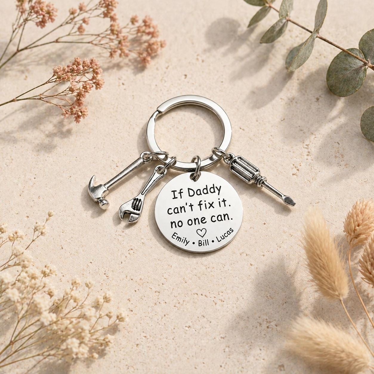 Personalized Dad Keychain If Dad Can't Fix It No One Can, Custom Name Gift For Father, Tool Keyring Fathers Day Gift From Kids