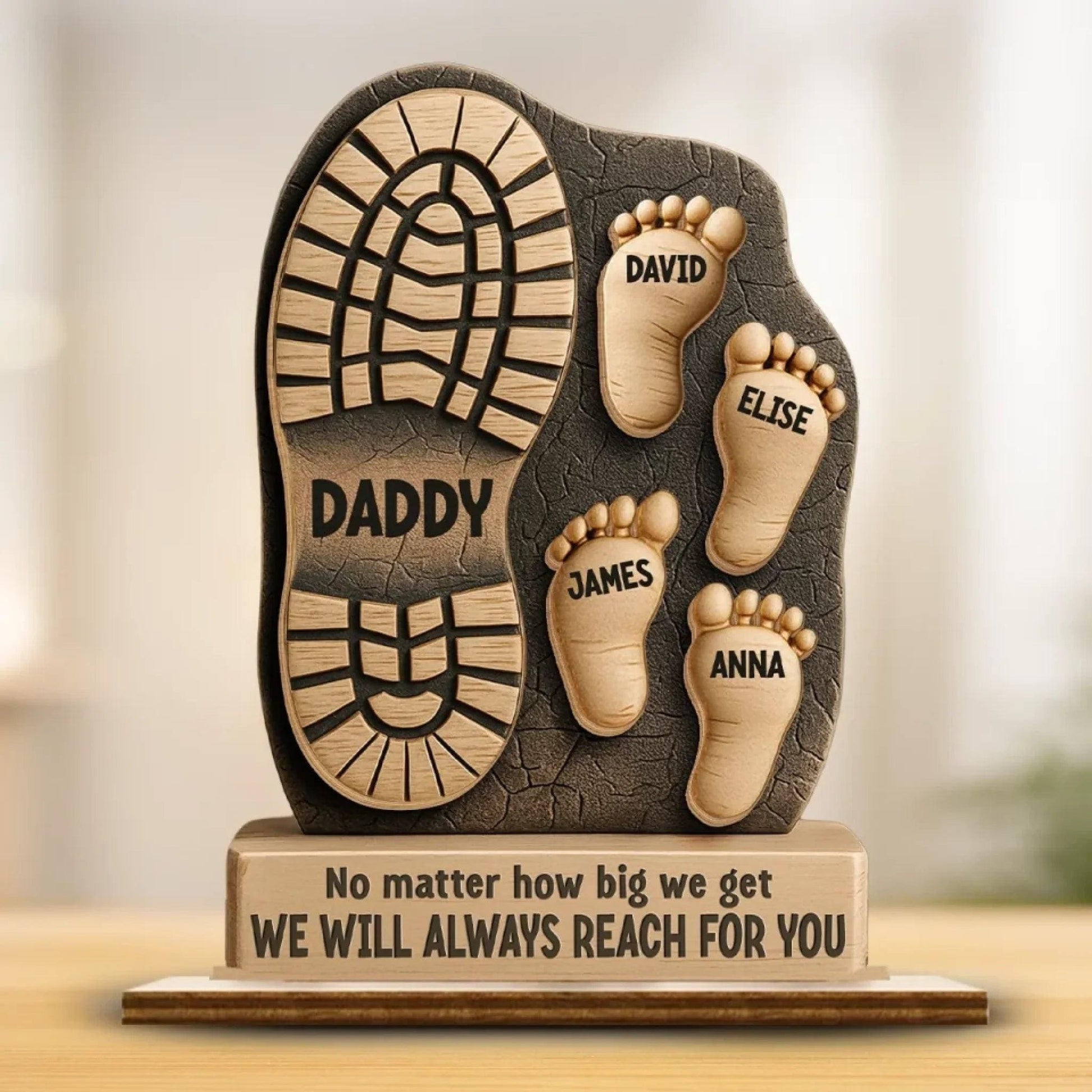 Personalized Dad Gift from Kids, Custom Name Wooden Plaque, Fathers Day Gift for Dad Grandpa, Family Footprint Sign, Birthday Gift Dad